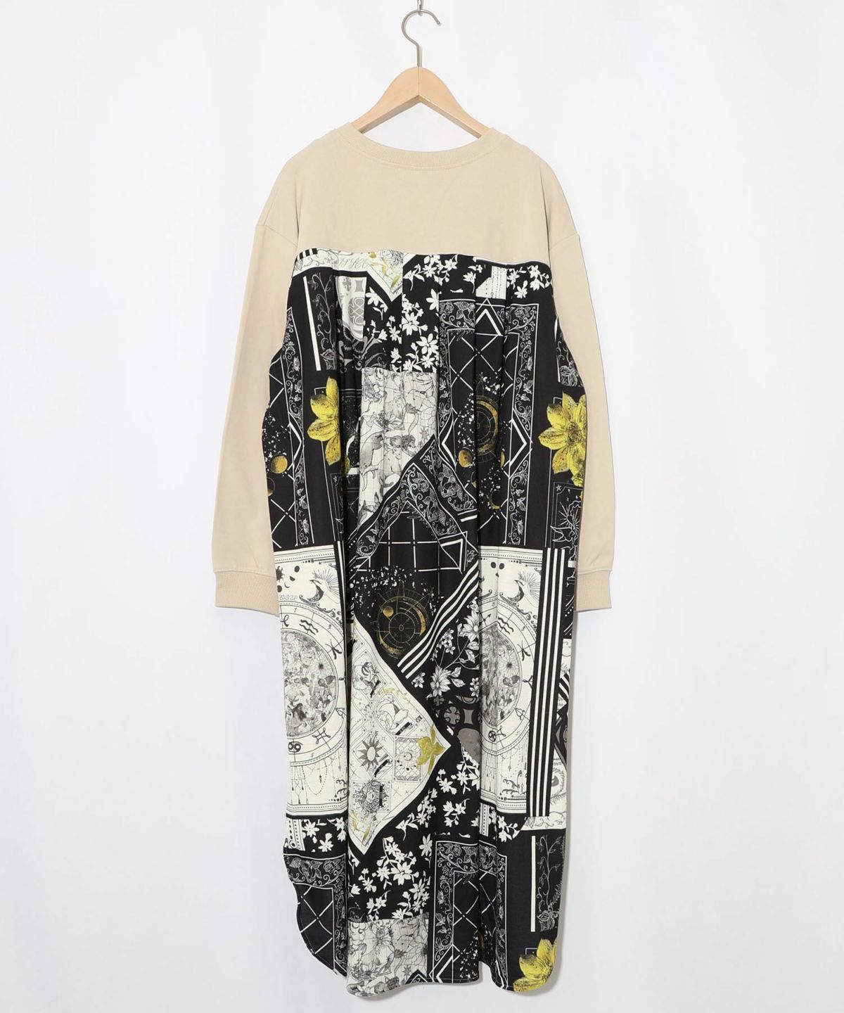 パッチワーク風柄 異素材切替ワンピース-15