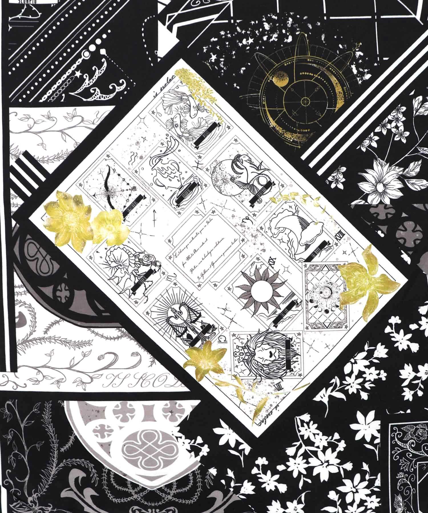 パッチワーク風柄 異素材切替ワンピース-16