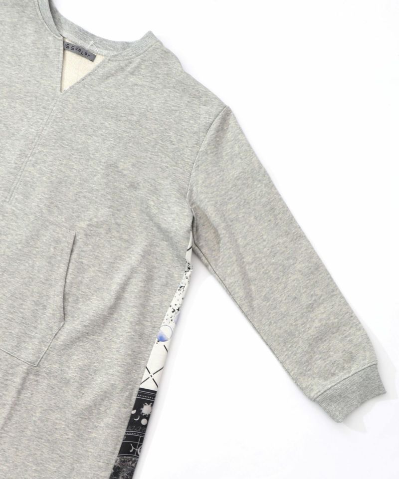 パッチワーク風柄 異素材切替ワンピース-18