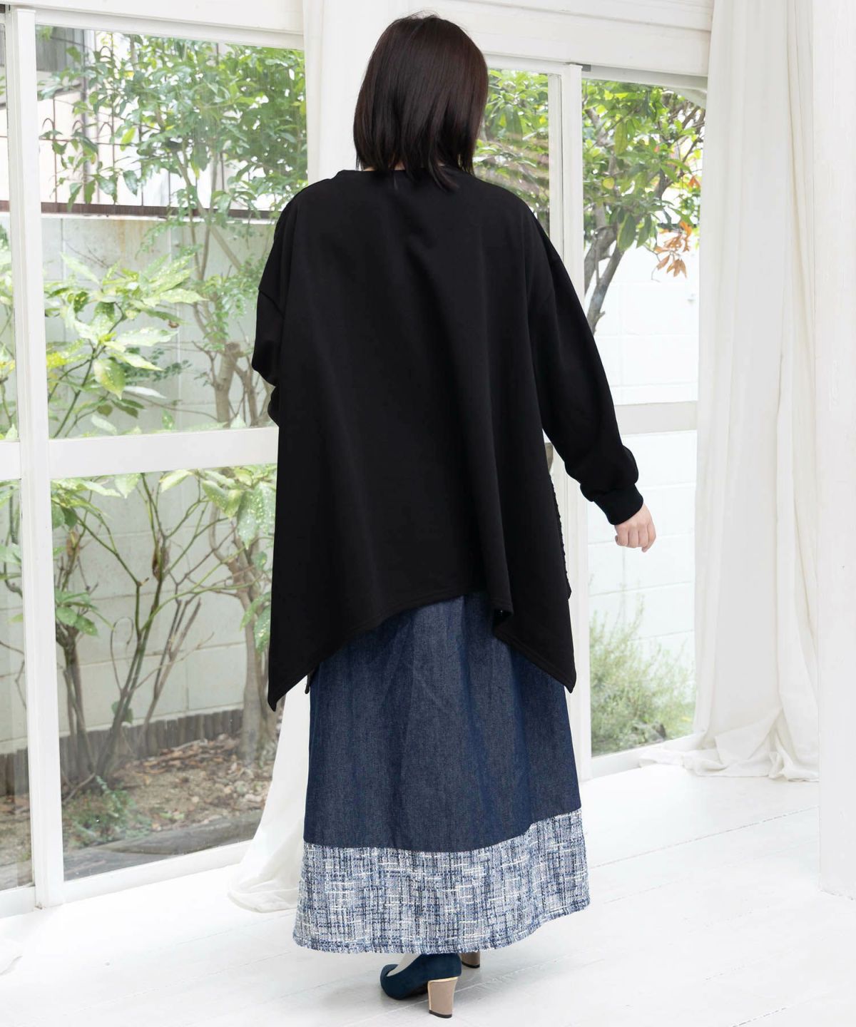 額縁×花×蝶柄　ニットソー×裏毛切替プルオーバー-6