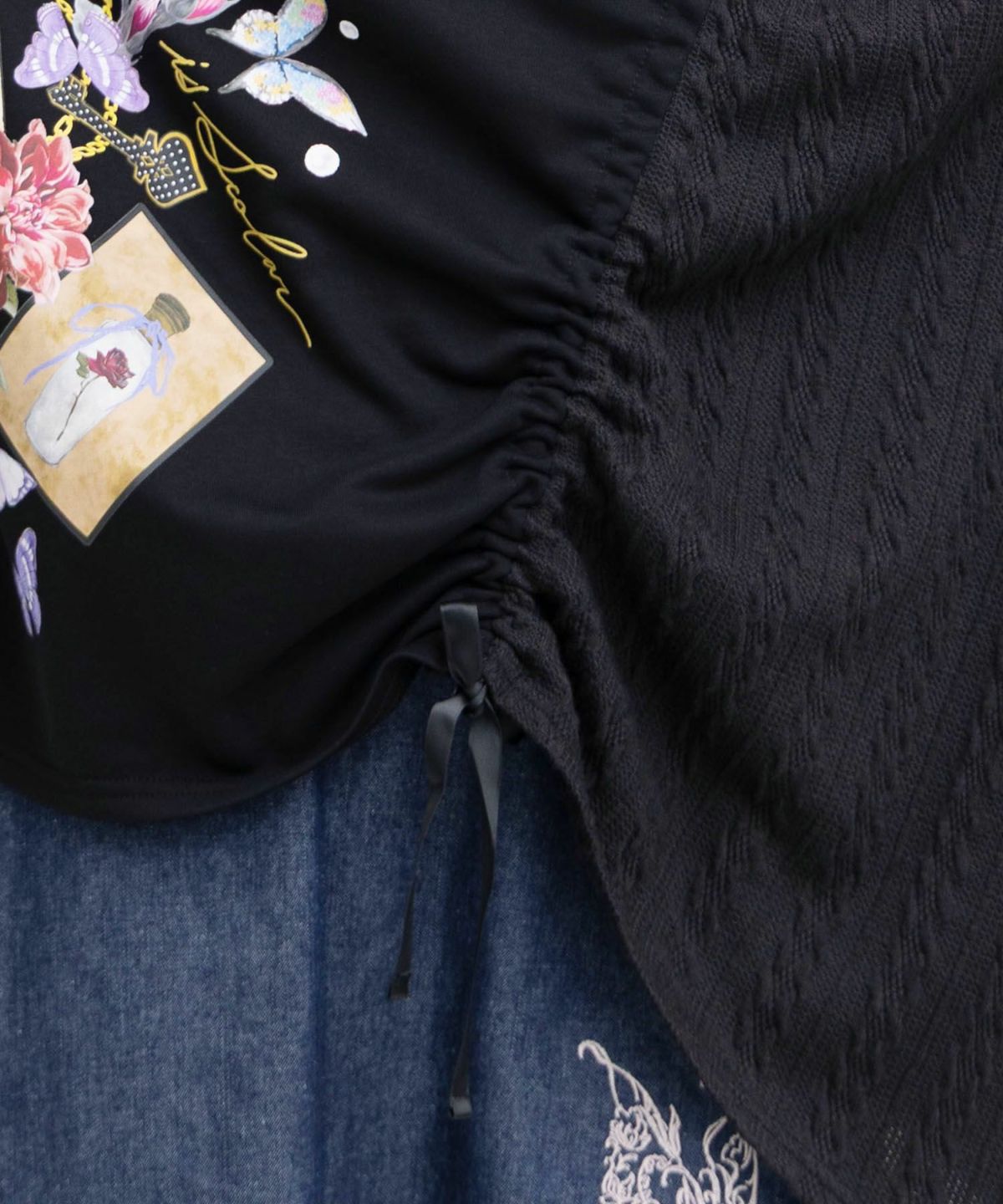 額縁×花×蝶柄　ニットソー×裏毛切替プルオーバー-8