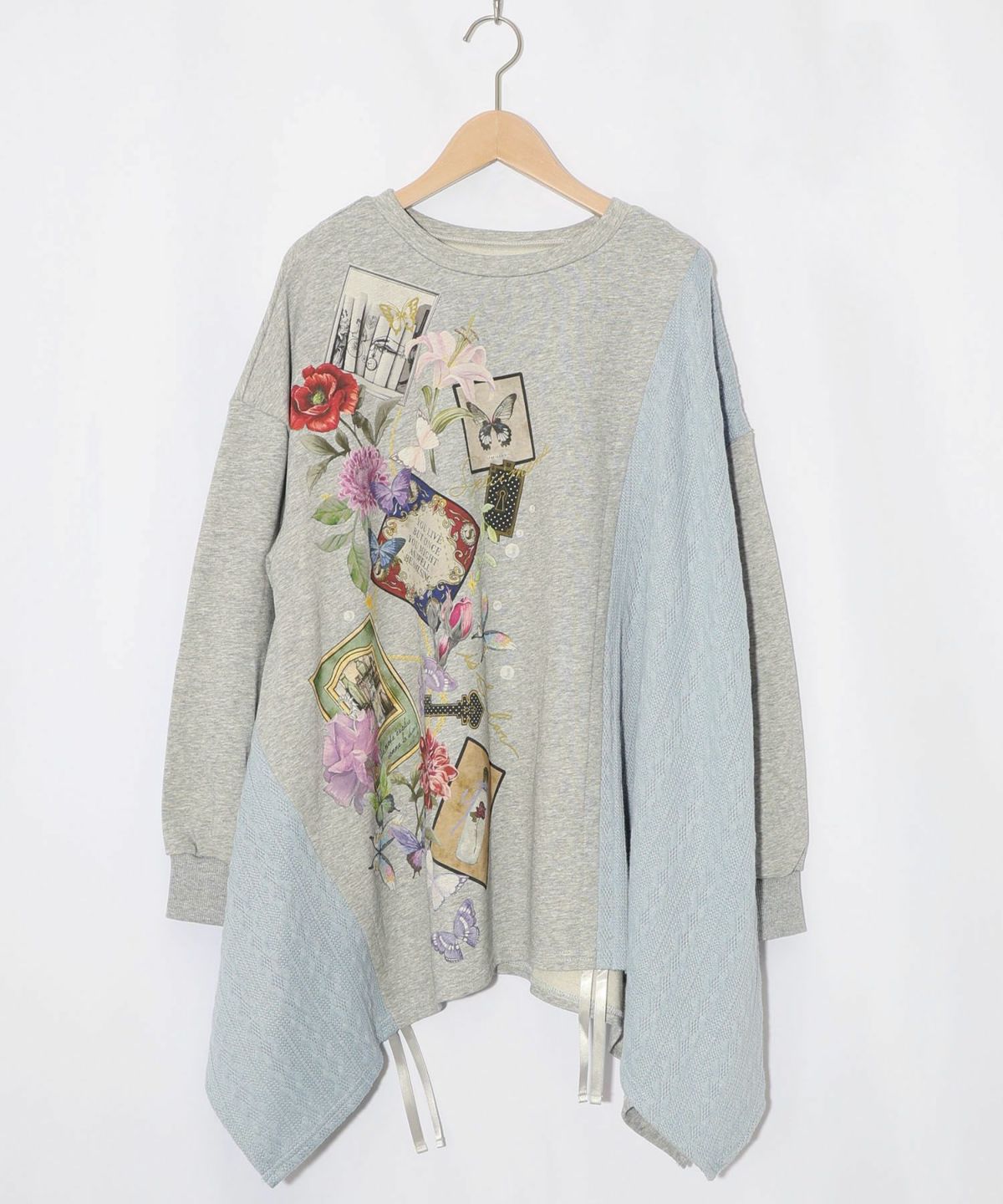 額縁×花×蝶柄　ニットソー×裏毛切替プルオーバー-9