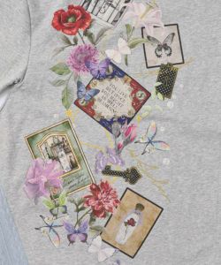 額縁×花×蝶柄　ニットソー×裏毛切替プルオーバー-10