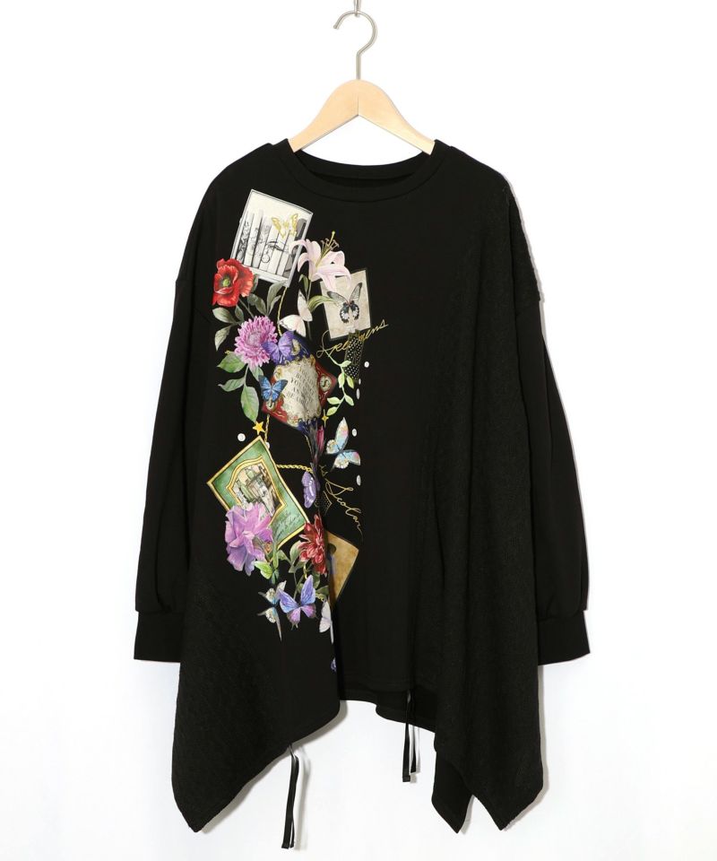 額縁×花×蝶柄　ニットソー×裏毛切替プルオーバー-11