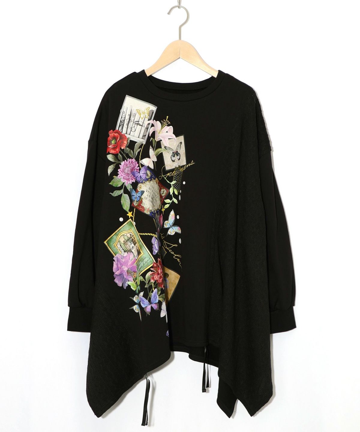 額縁×花×蝶柄　ニットソー×裏毛切替プルオーバー-11