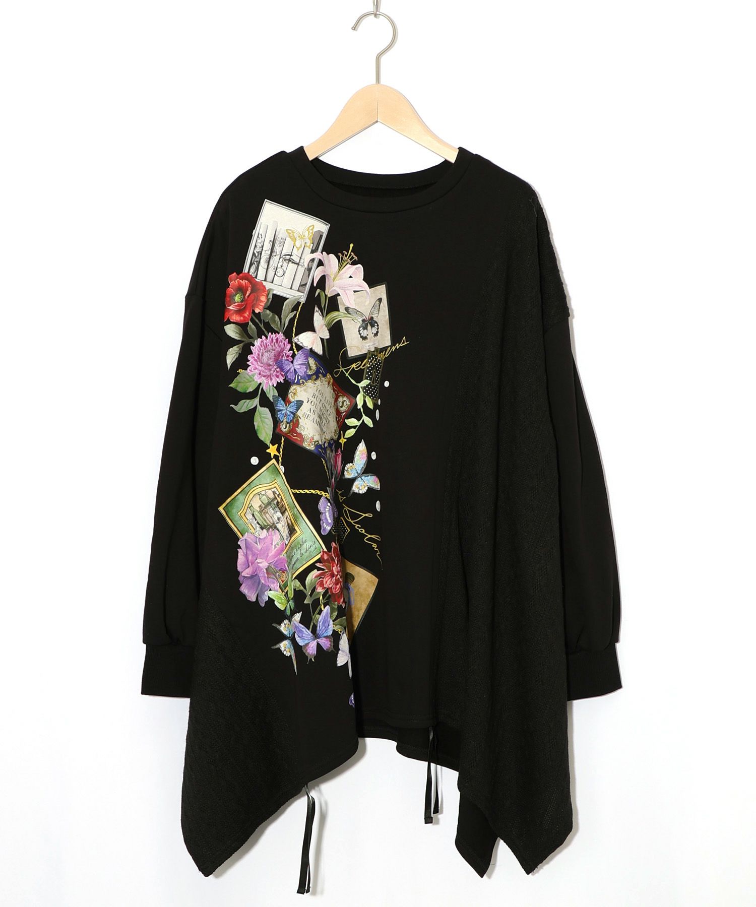 額縁×花×蝶柄　ニットソー×裏毛切替プルオーバー-11