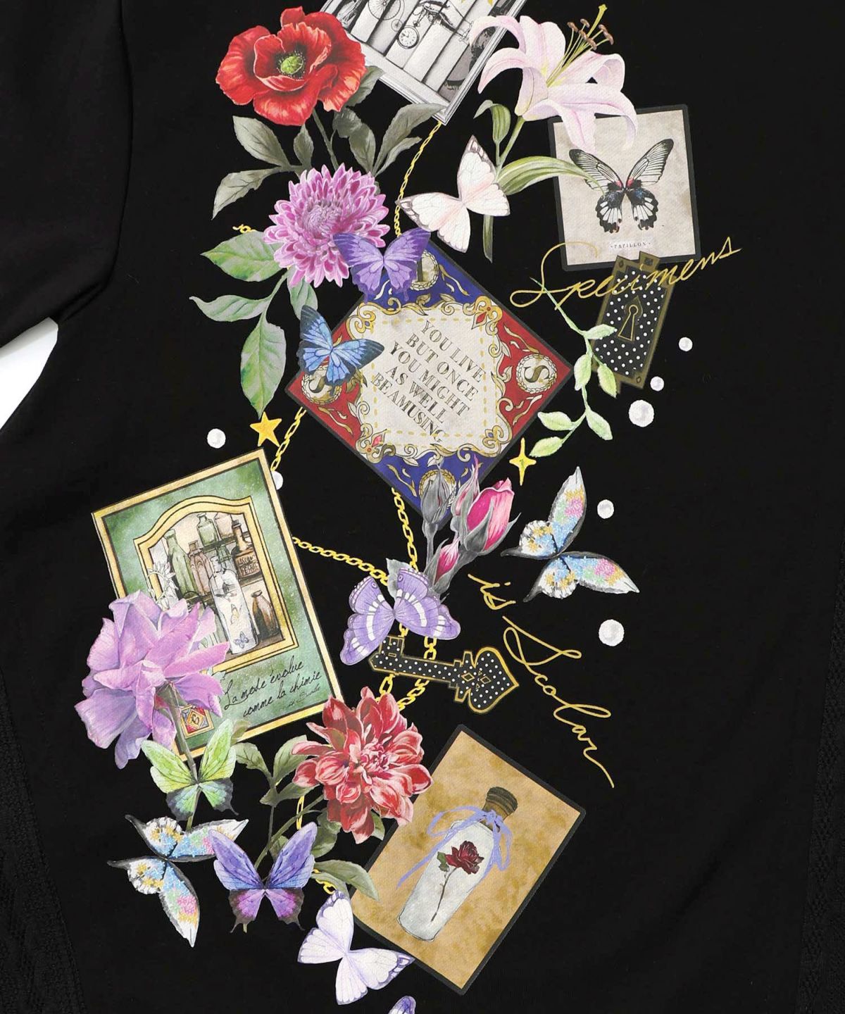 額縁×花×蝶柄　ニットソー×裏毛切替プルオーバー-12