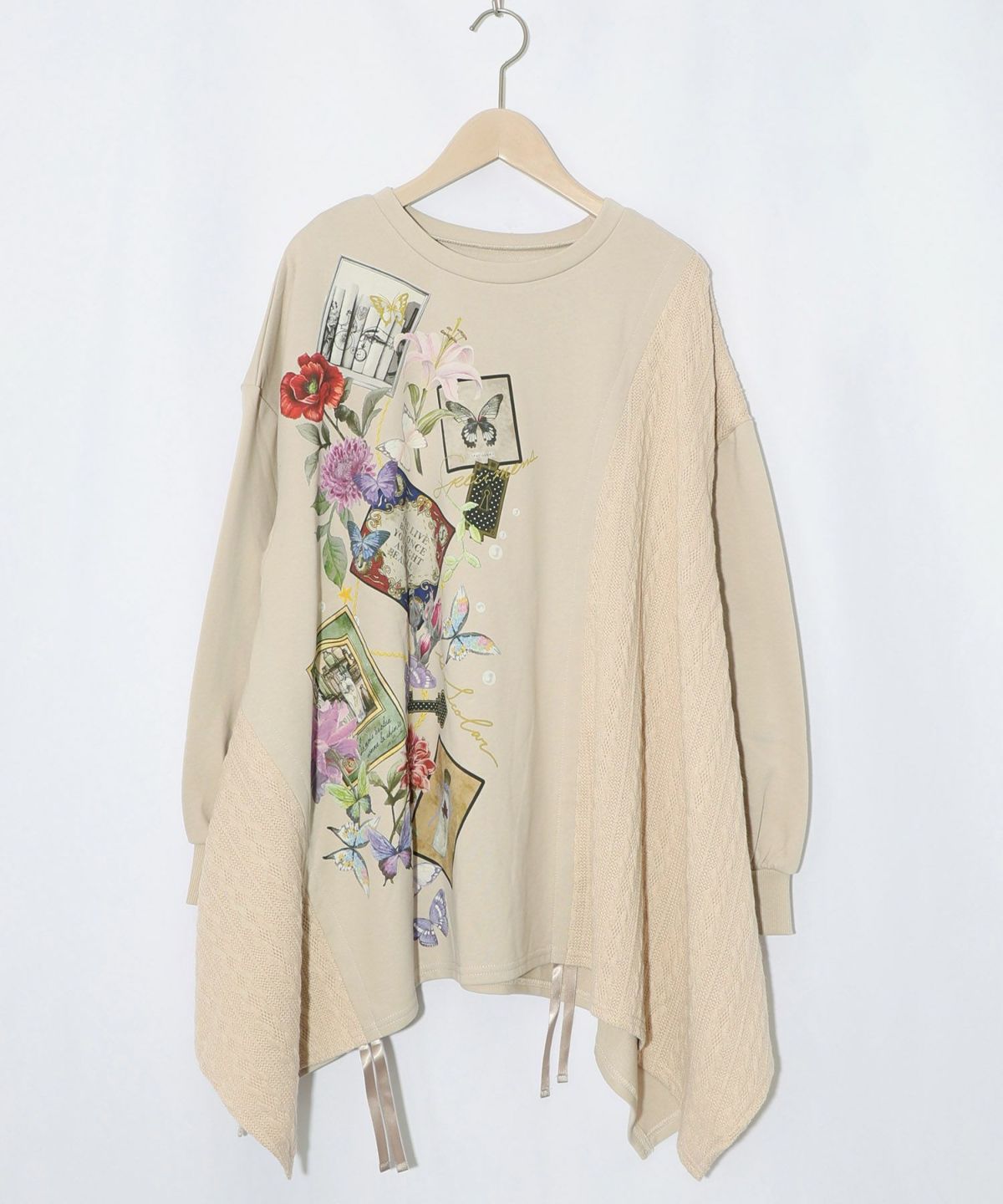 額縁×花×蝶柄　ニットソー×裏毛切替プルオーバー-13