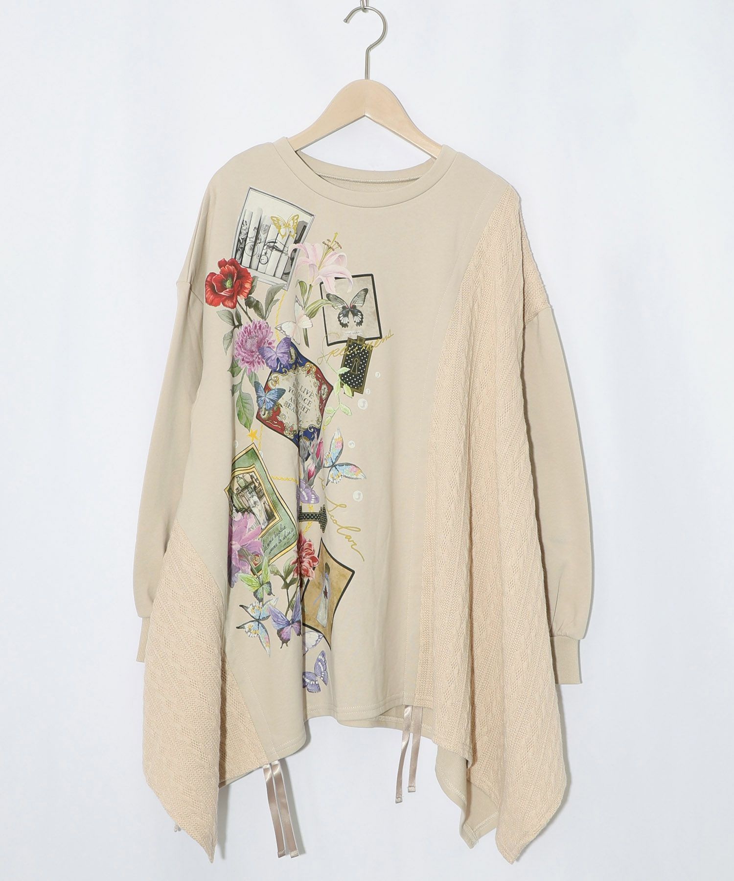 額縁×花×蝶柄　ニットソー×裏毛切替プルオーバー-13