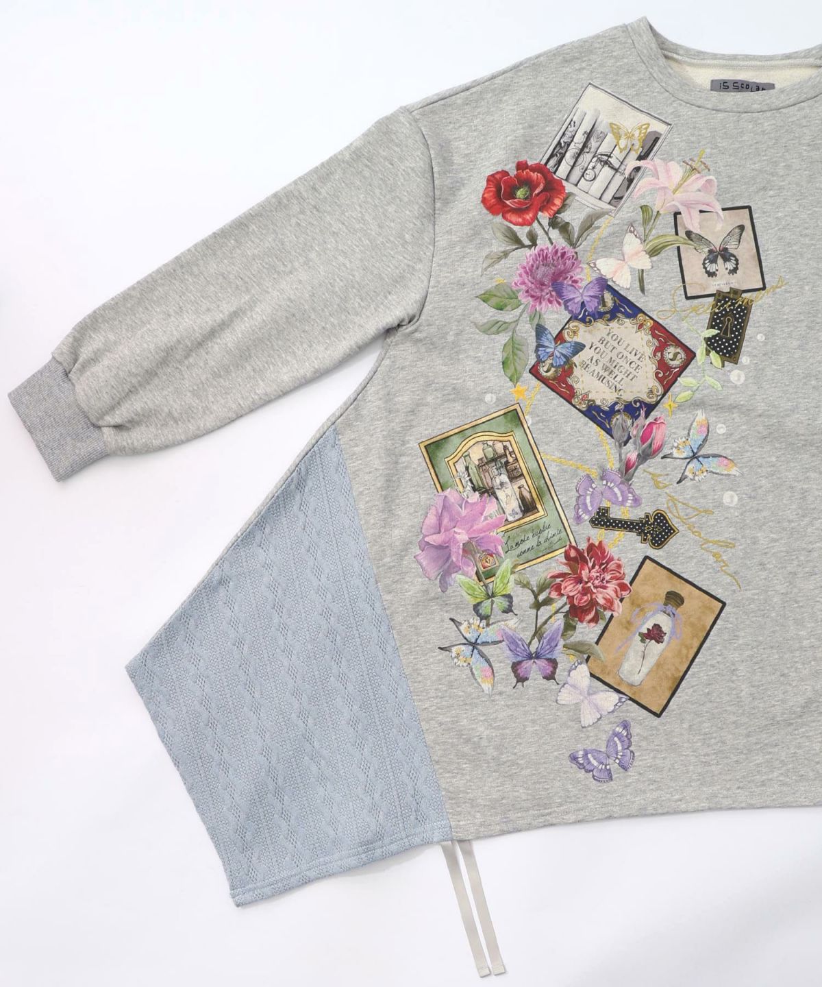 額縁×花×蝶柄　ニットソー×裏毛切替プルオーバー-16