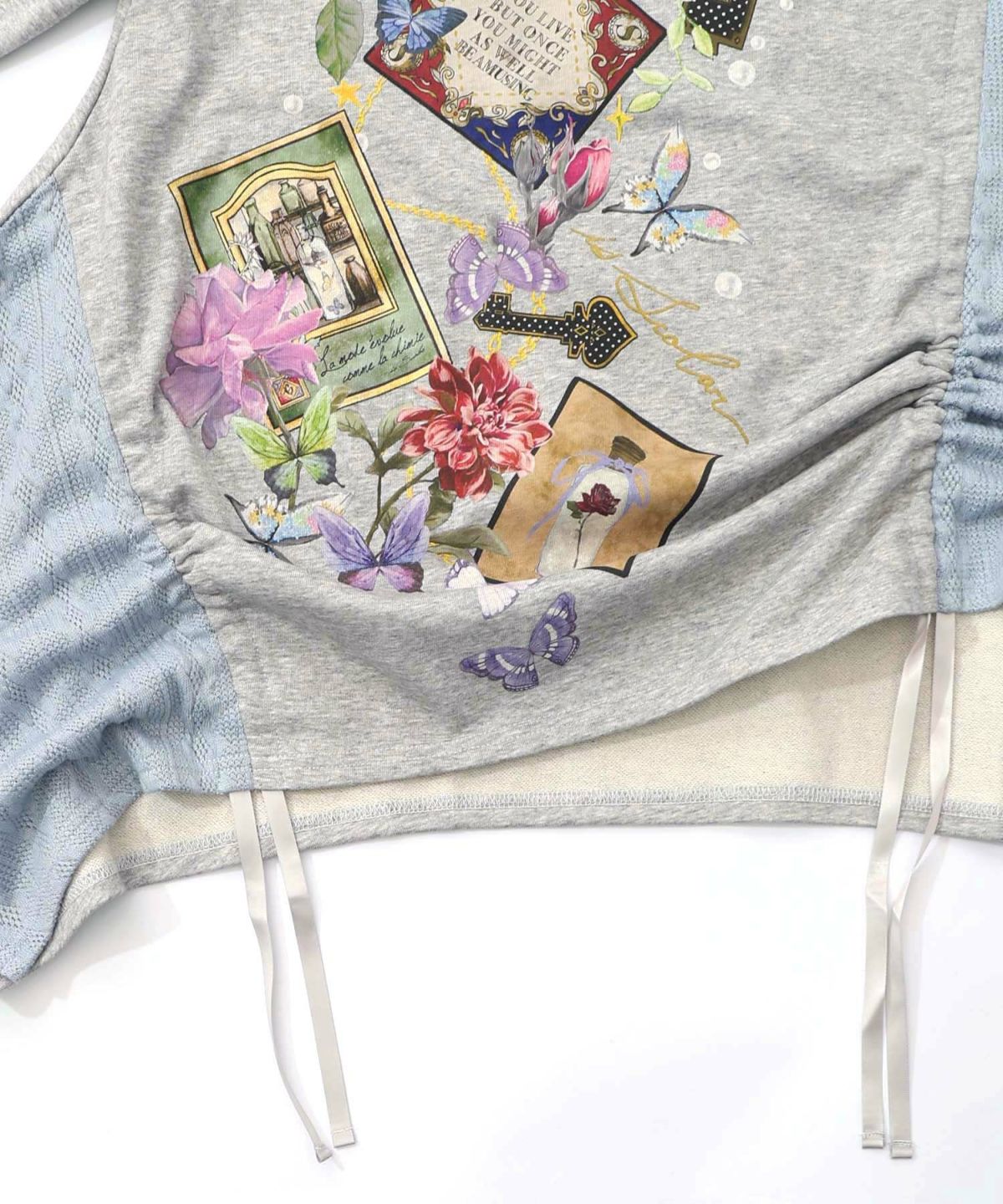 額縁×花×蝶柄　ニットソー×裏毛切替プルオーバー-18