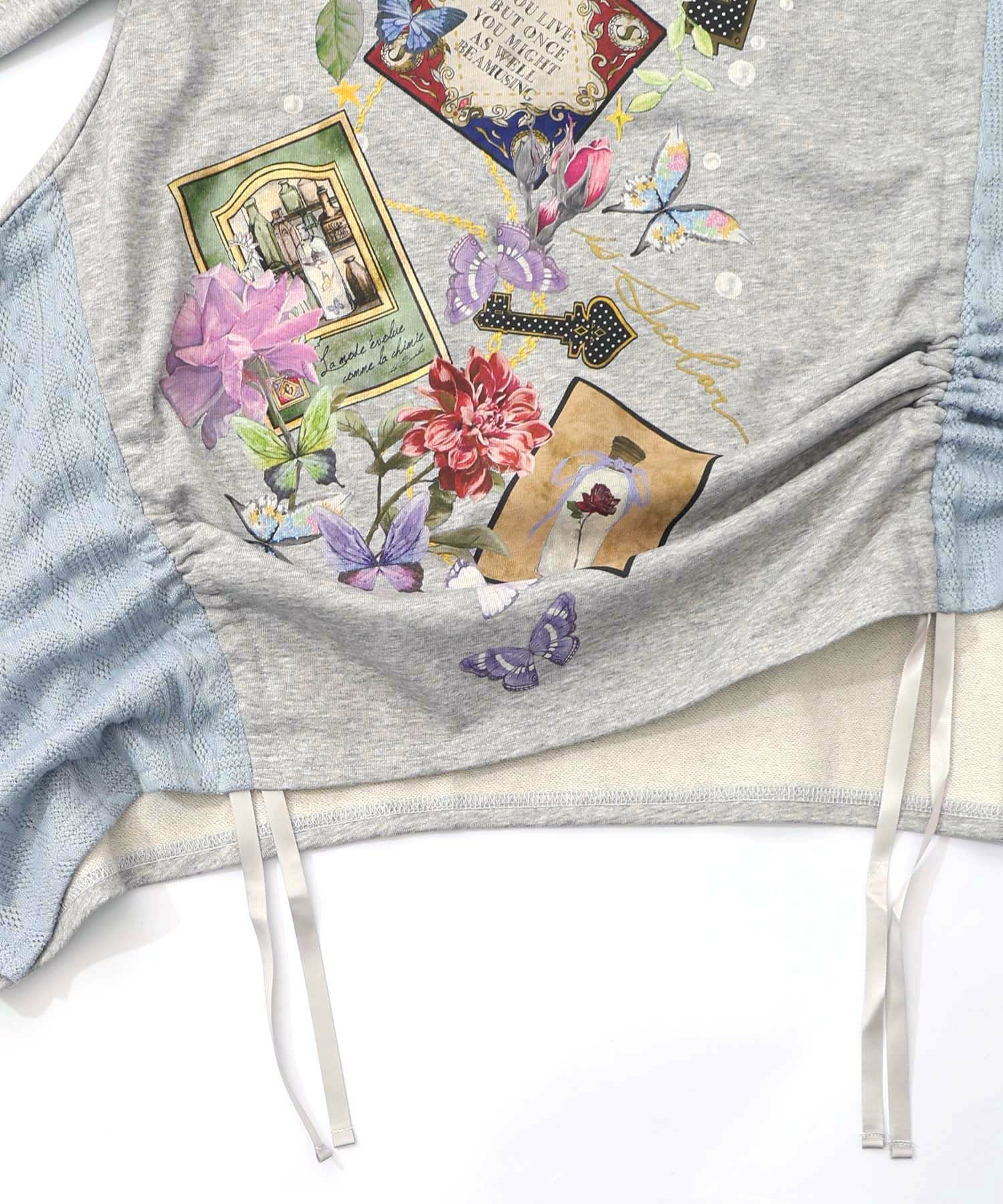 額縁×花×蝶柄　ニットソー×裏毛切替プルオーバー-18