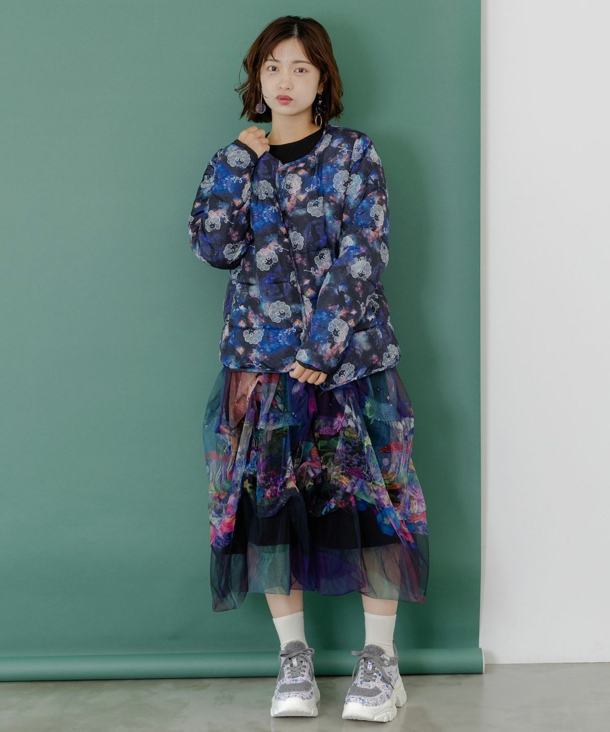 スカラーちゃん×宇宙×ネコ柄リバーシブル中綿ブルゾン-2