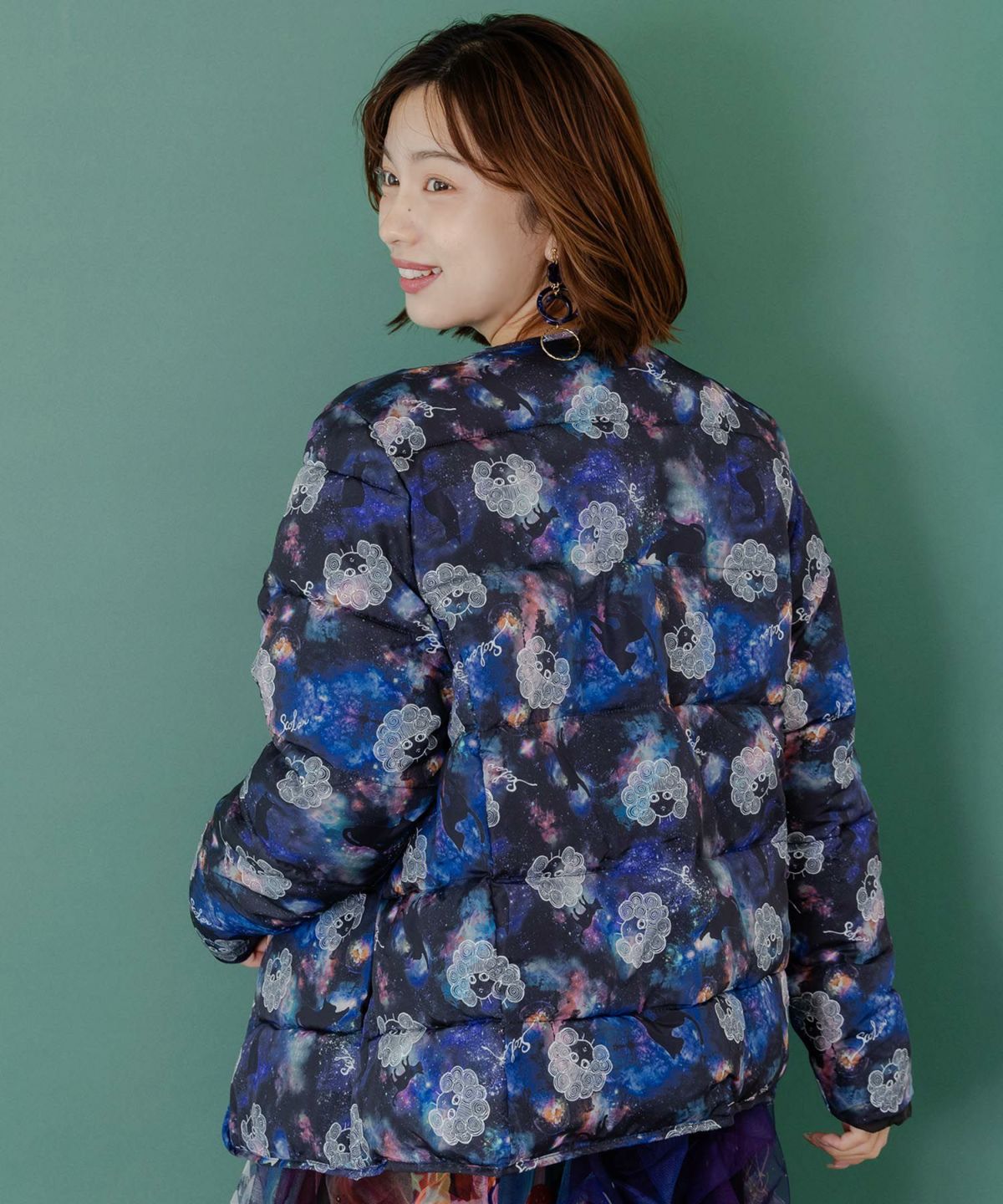 スカラーちゃん×宇宙×ネコ柄リバーシブル中綿ブルゾン-5