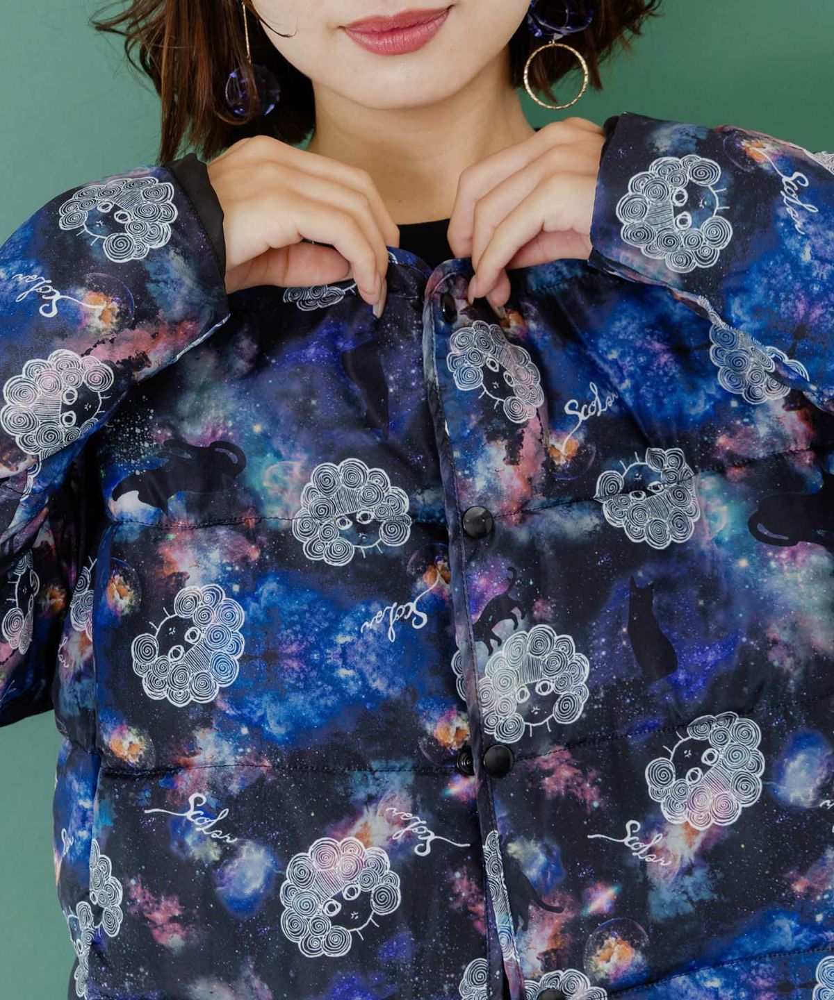 スカラーちゃん×宇宙×ネコ柄リバーシブル中綿ブルゾン-6