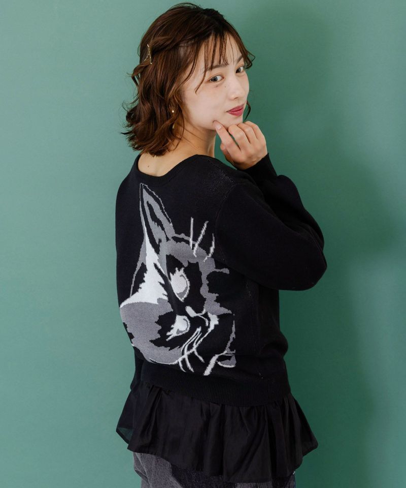 ひょっこり黒ネコ×フリル付き 4WAYプルオーバー-1