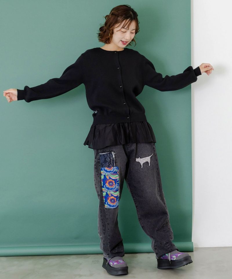 ひょっこり黒ネコ×フリル付き 4WAYプルオーバー-3