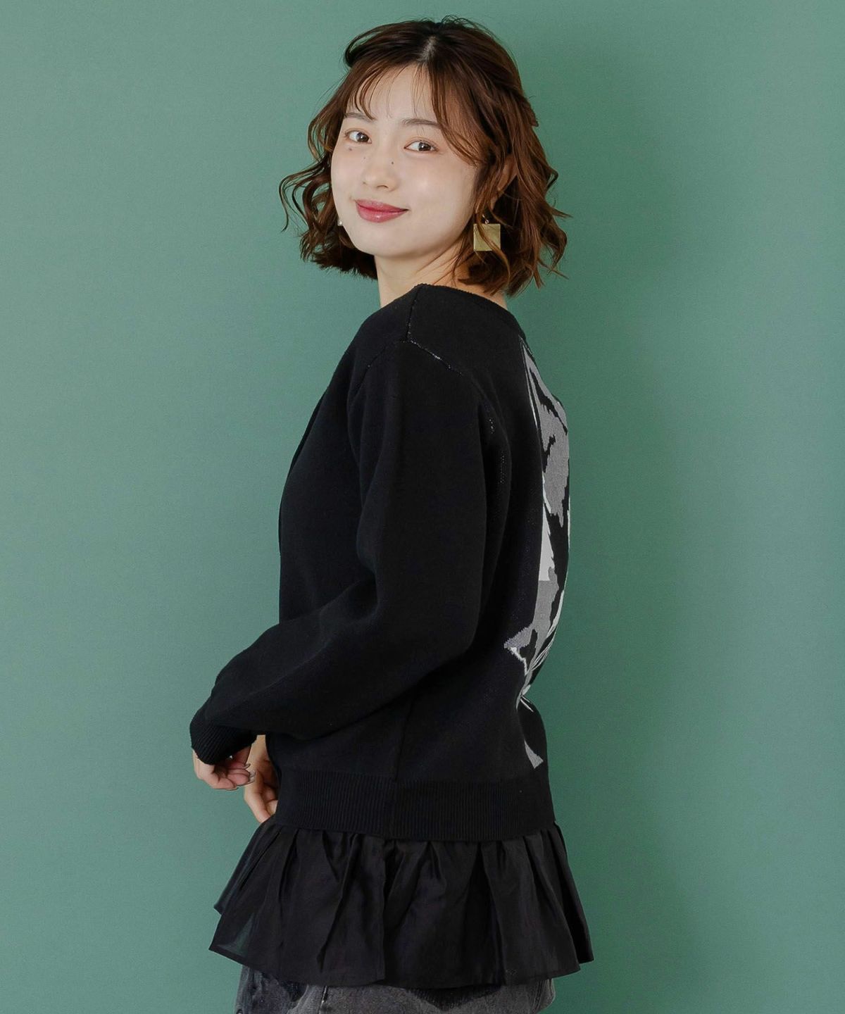 ひょっこり黒ネコ×フリル付き 4WAYプルオーバー-4