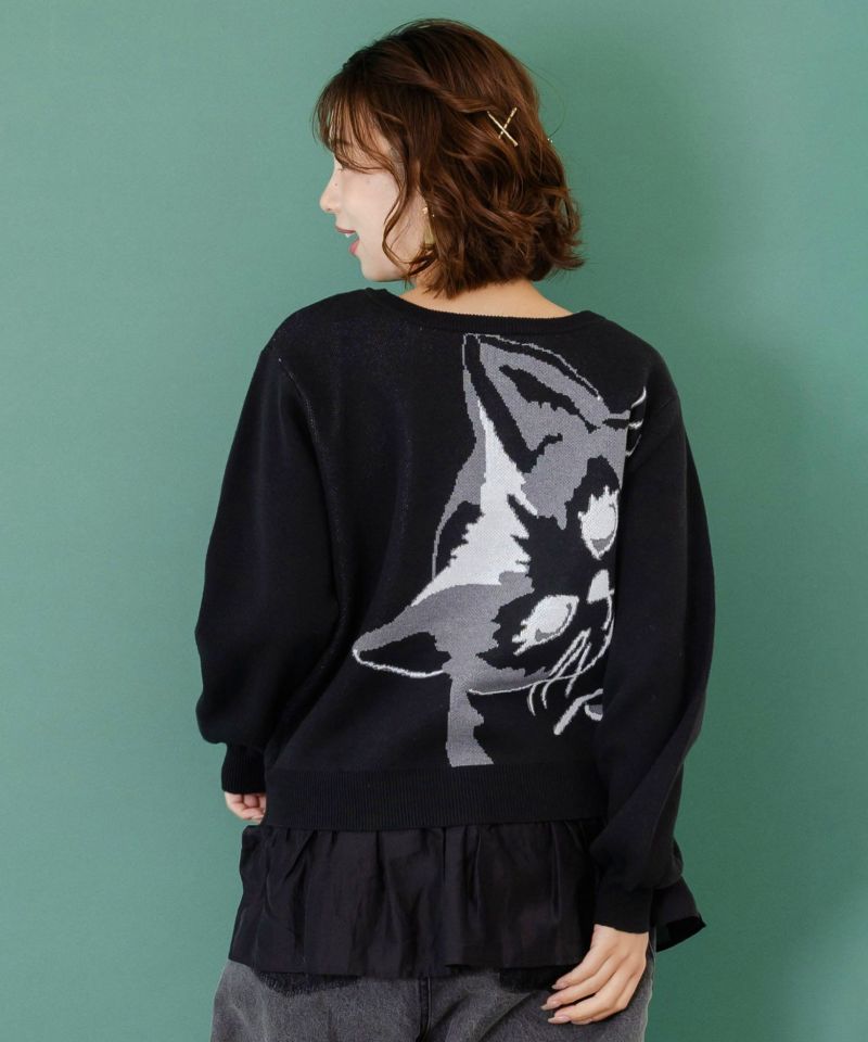 ひょっこり黒ネコ×フリル付き 4WAYプルオーバー-5