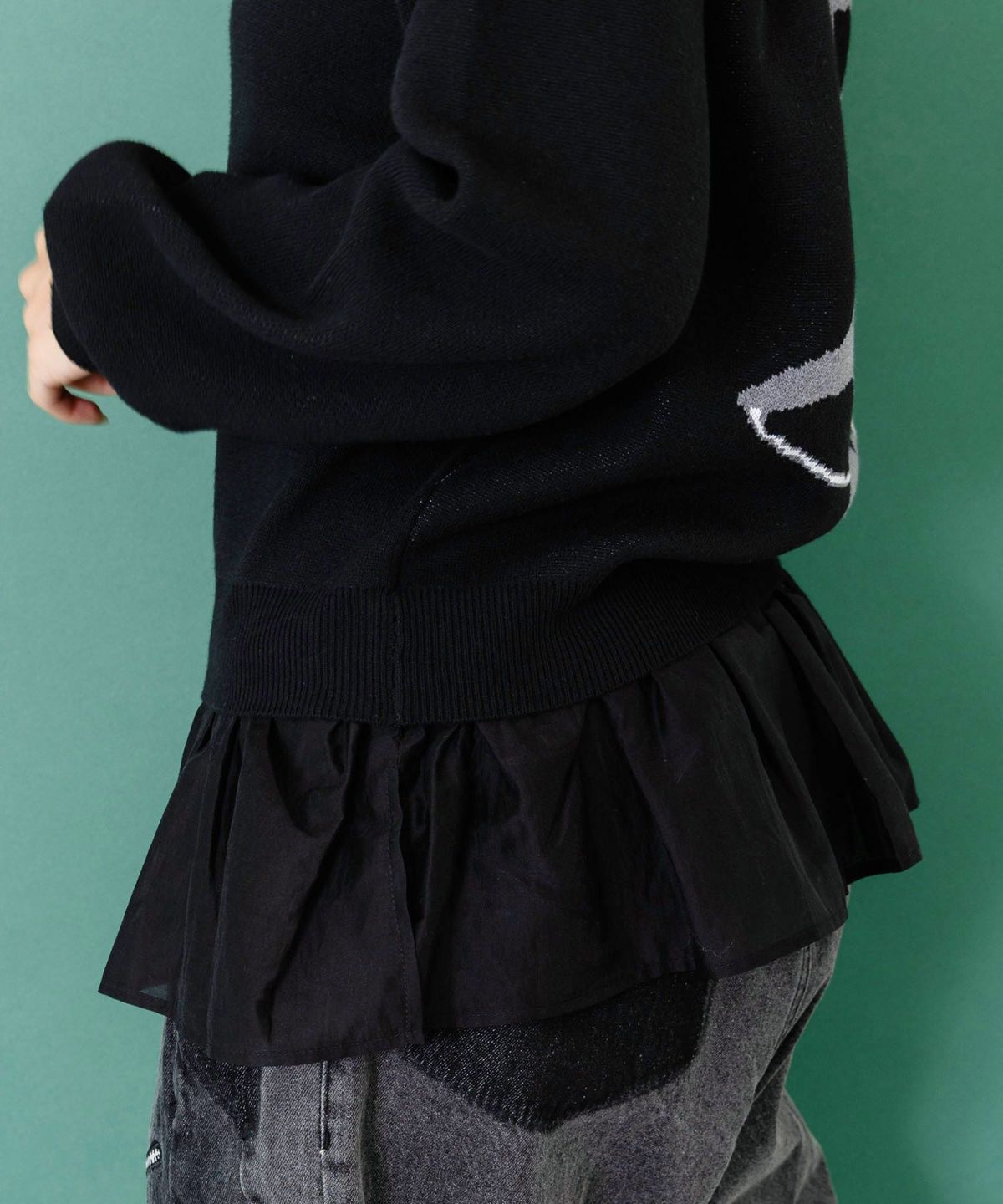 ひょっこり黒ネコ×フリル付き 4WAYプルオーバー-7