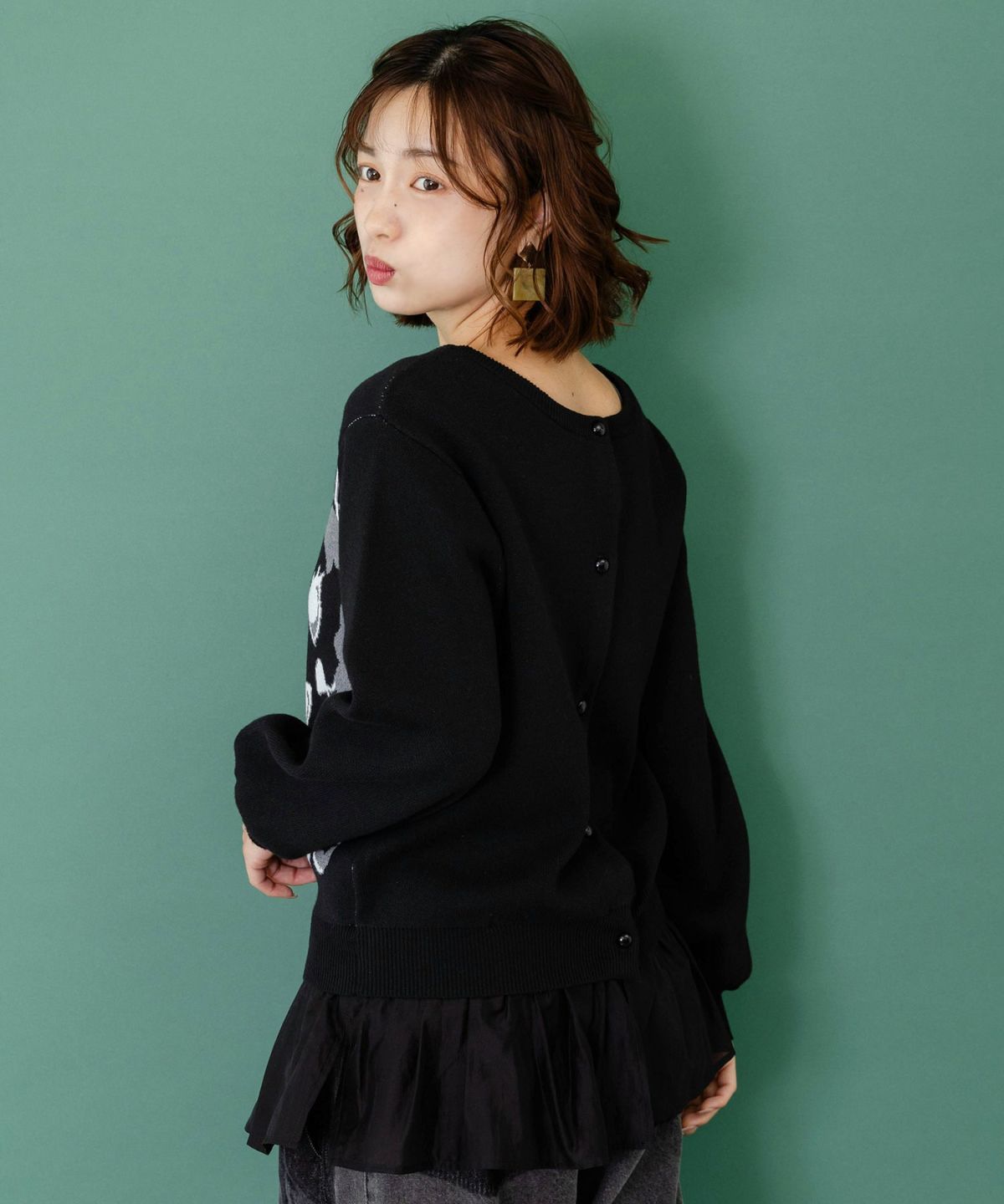 ひょっこり黒ネコ×フリル付き 4WAYプルオーバー-10