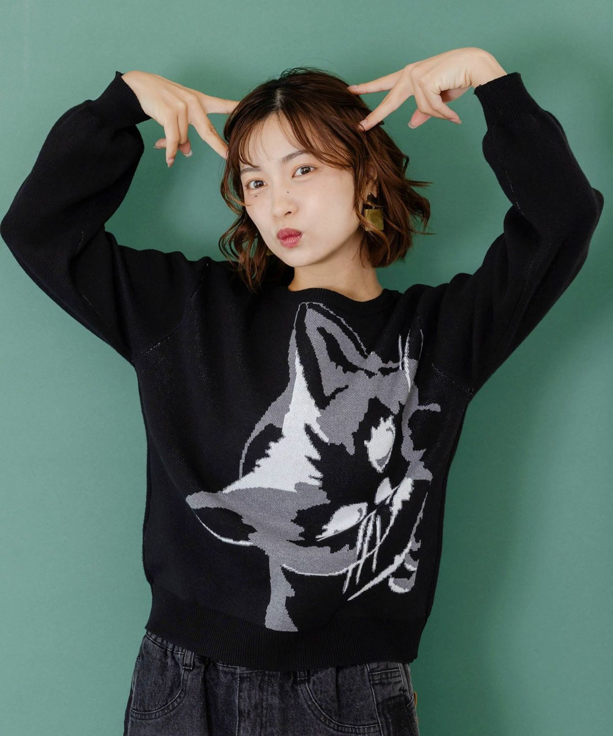 ひょっこり黒ネコ×フリル付き 4WAYプルオーバー-11