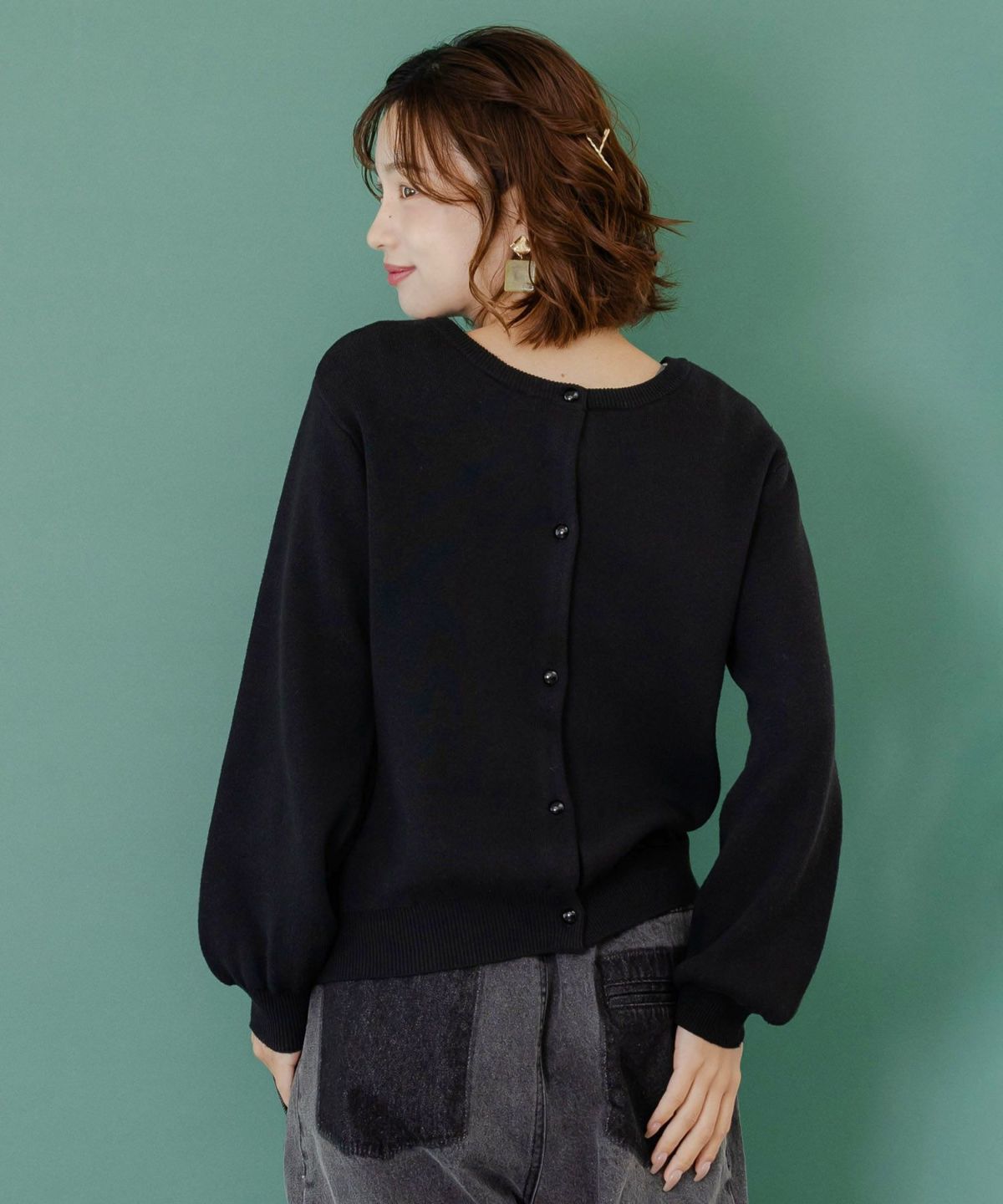 ひょっこり黒ネコ×フリル付き 4WAYプルオーバー-14