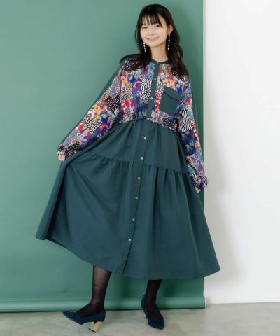 153679：総柄ワッシャーティアードシャツワンピースの通販-ScoLar