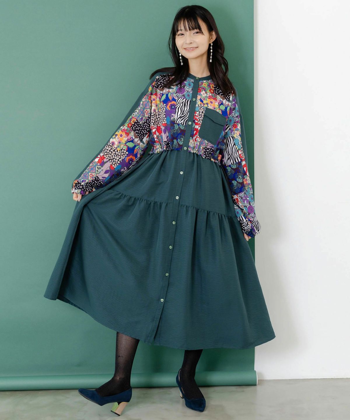 総柄ワッシャーティアードシャツワンピース-1