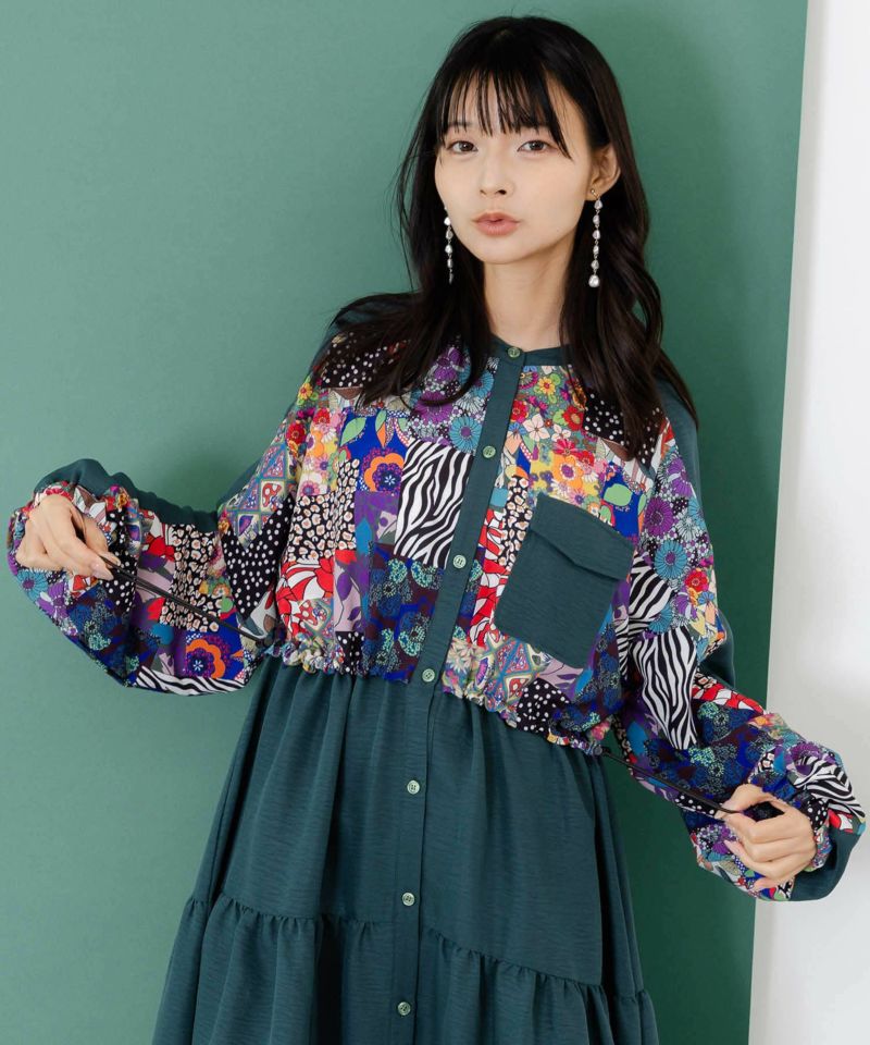 総柄ワッシャーティアードシャツワンピース-2