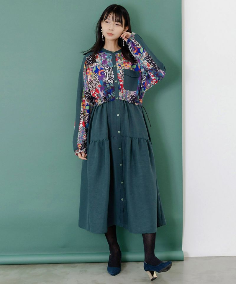 総柄ワッシャーティアードシャツワンピース-3