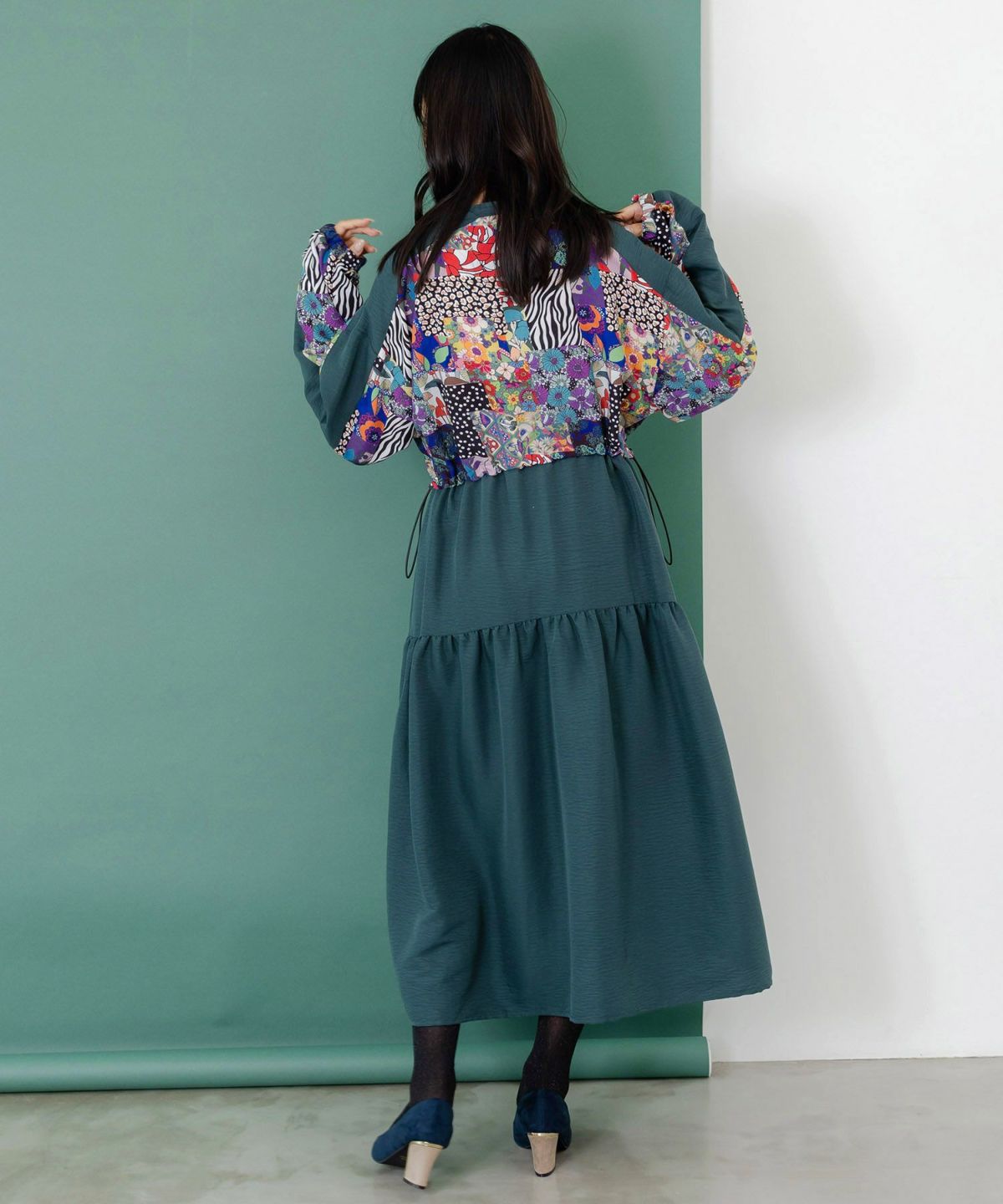 総柄ワッシャーティアードシャツワンピース-5