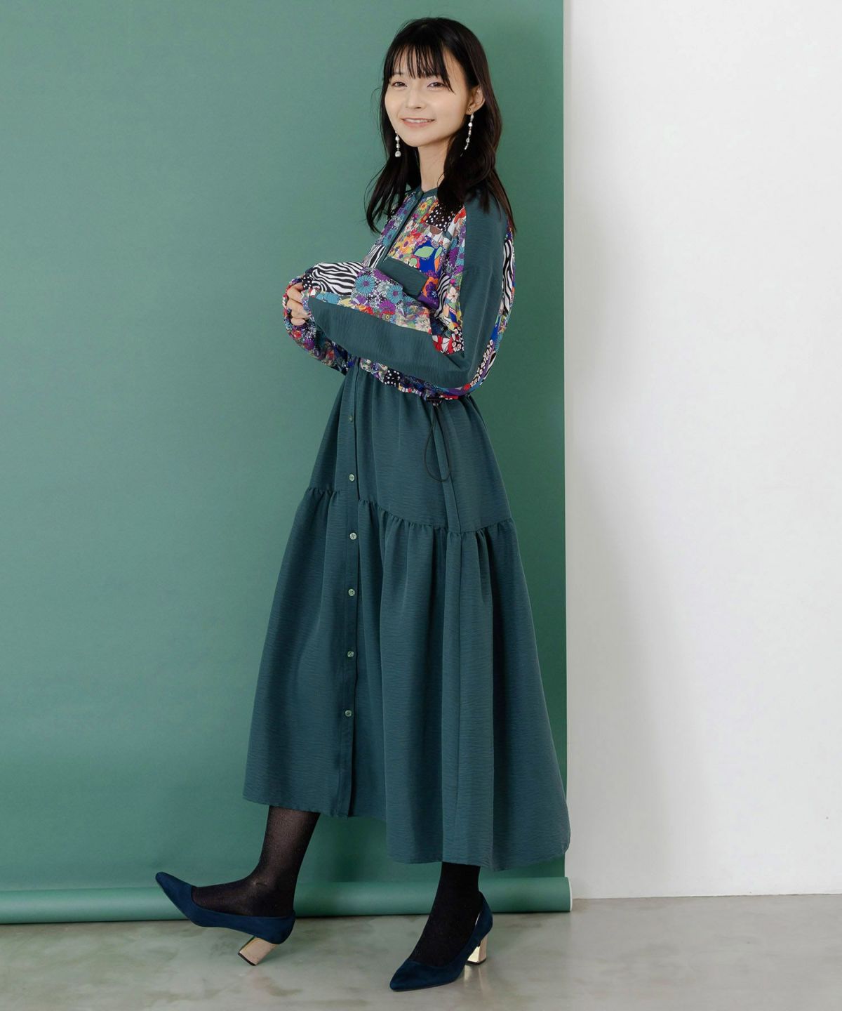 総柄ワッシャーティアードシャツワンピース-6