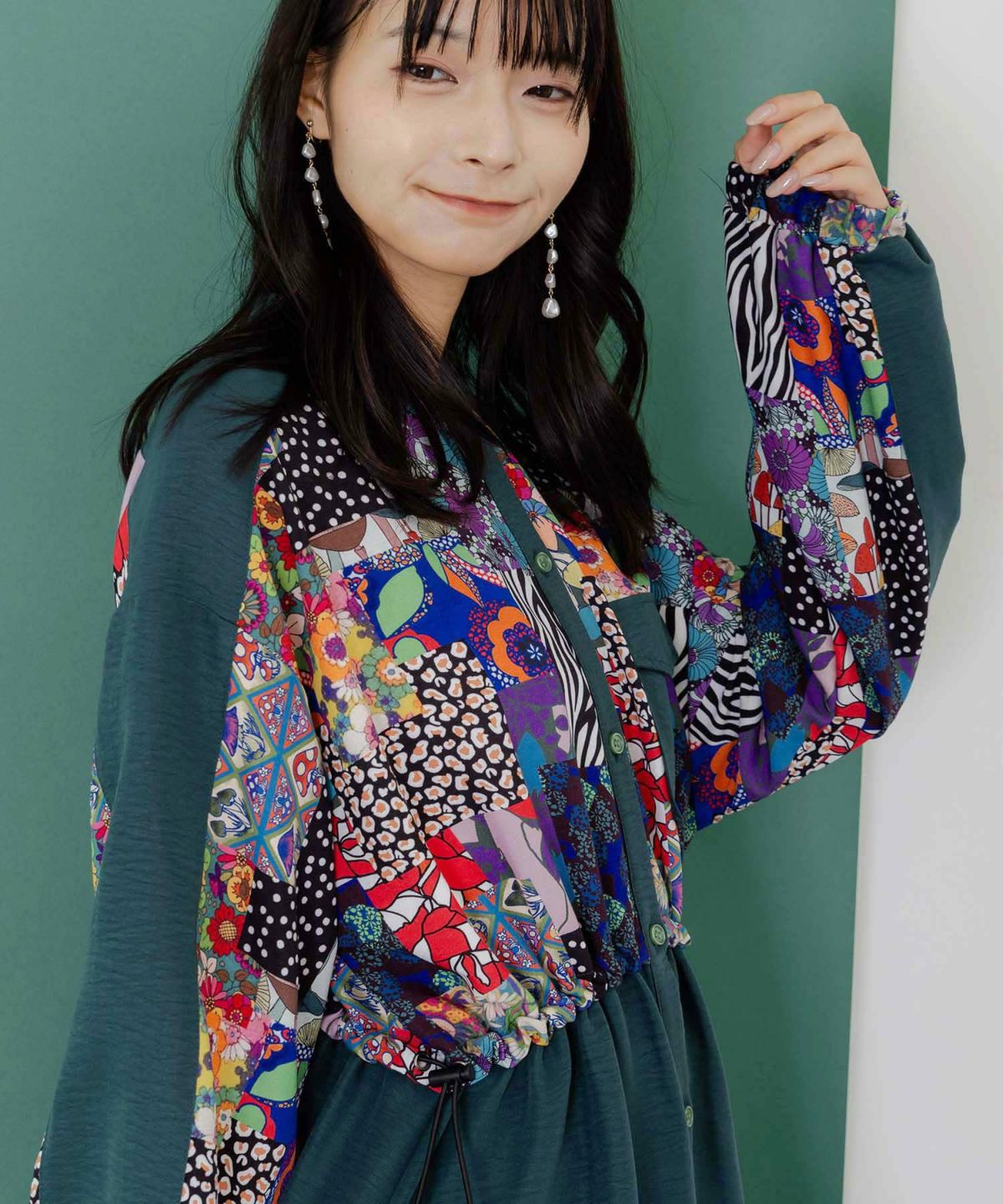 総柄ワッシャーティアードシャツワンピース-7