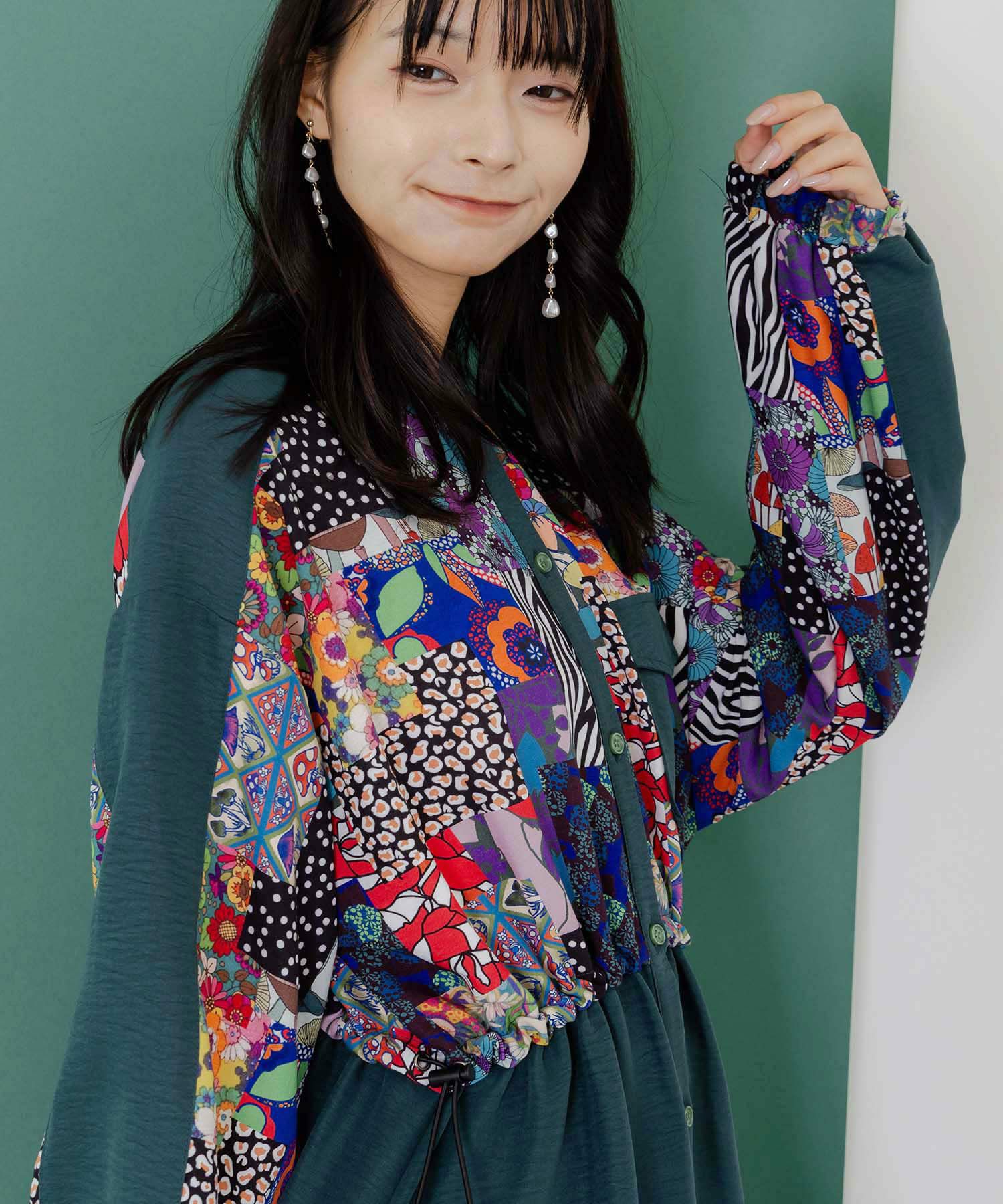 総柄ワッシャーティアードシャツワンピース-7