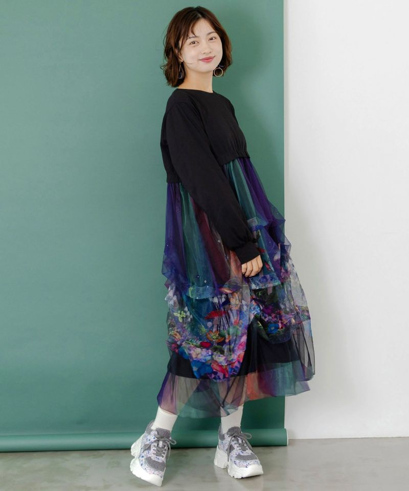 2柄展開タック入りチュールバルーンスカート-1
