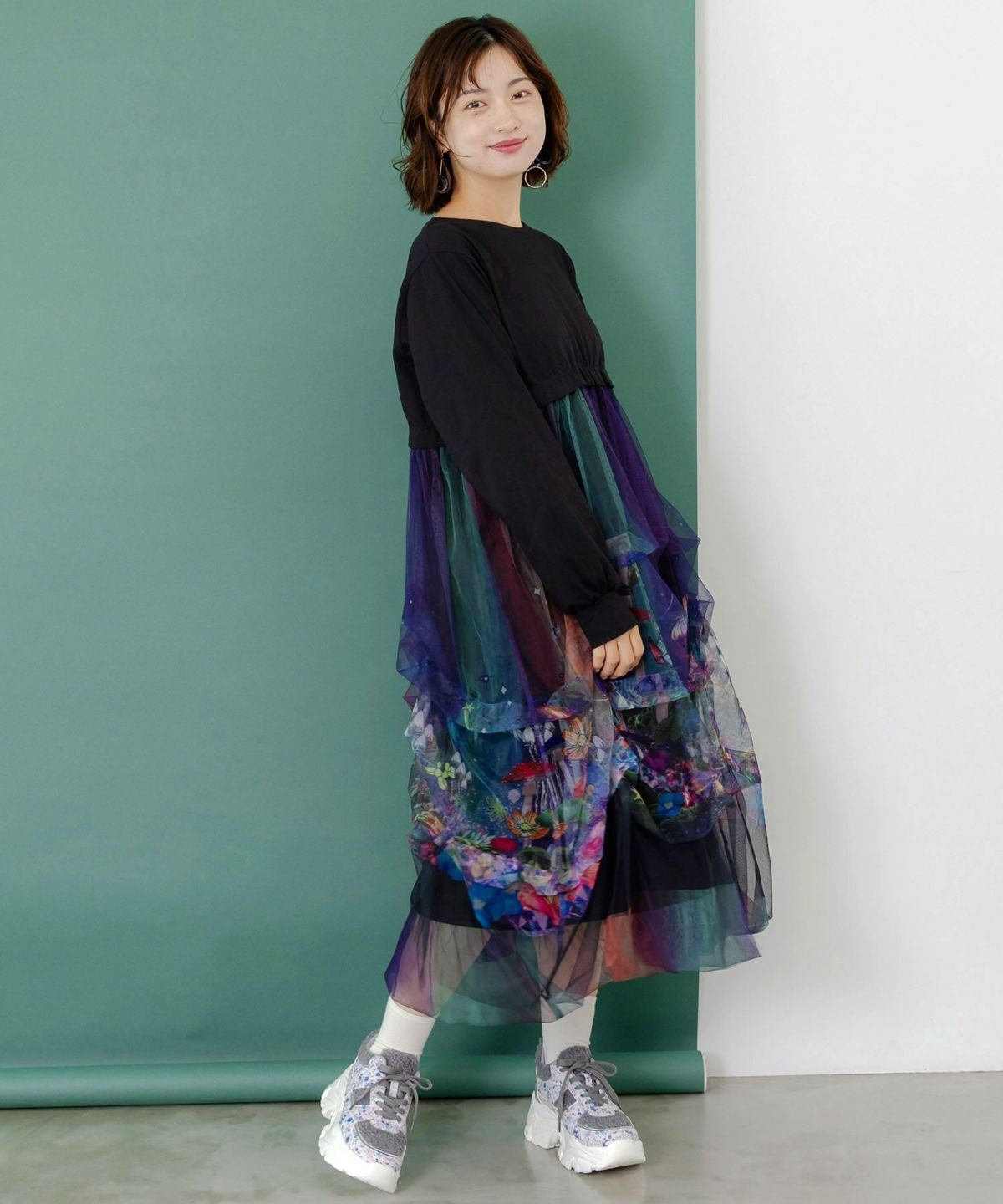 2柄展開タック入りチュールバルーンスカート-1