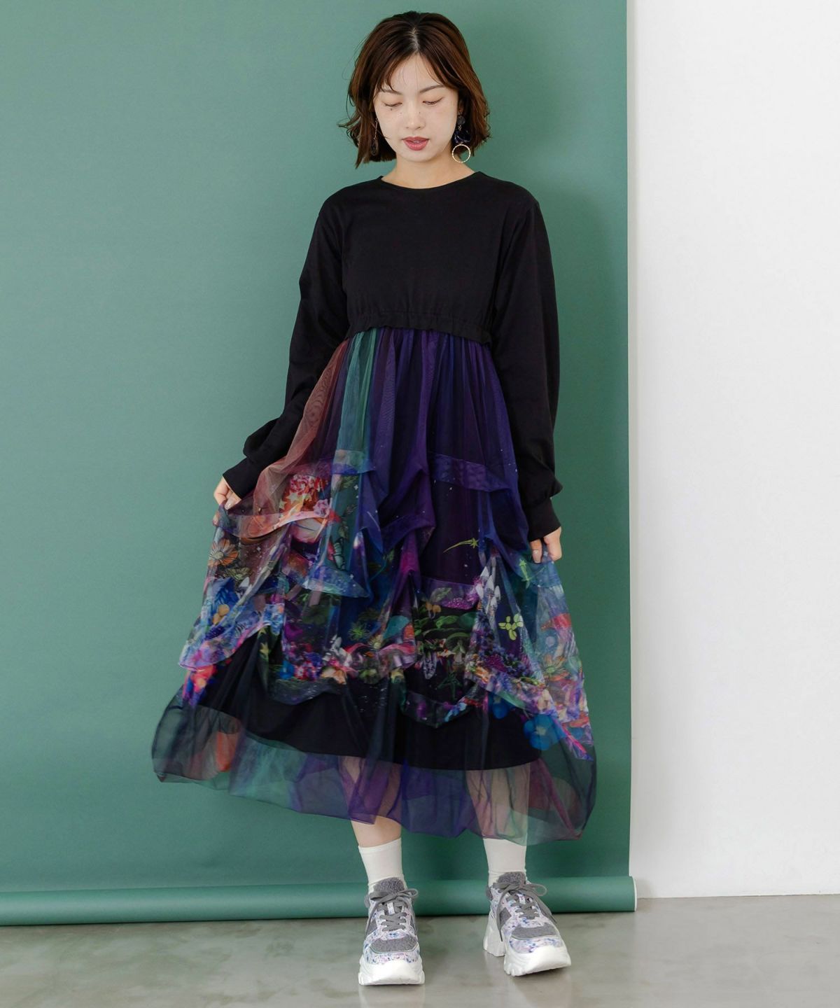 2柄展開タック入りチュールバルーンスカート-3