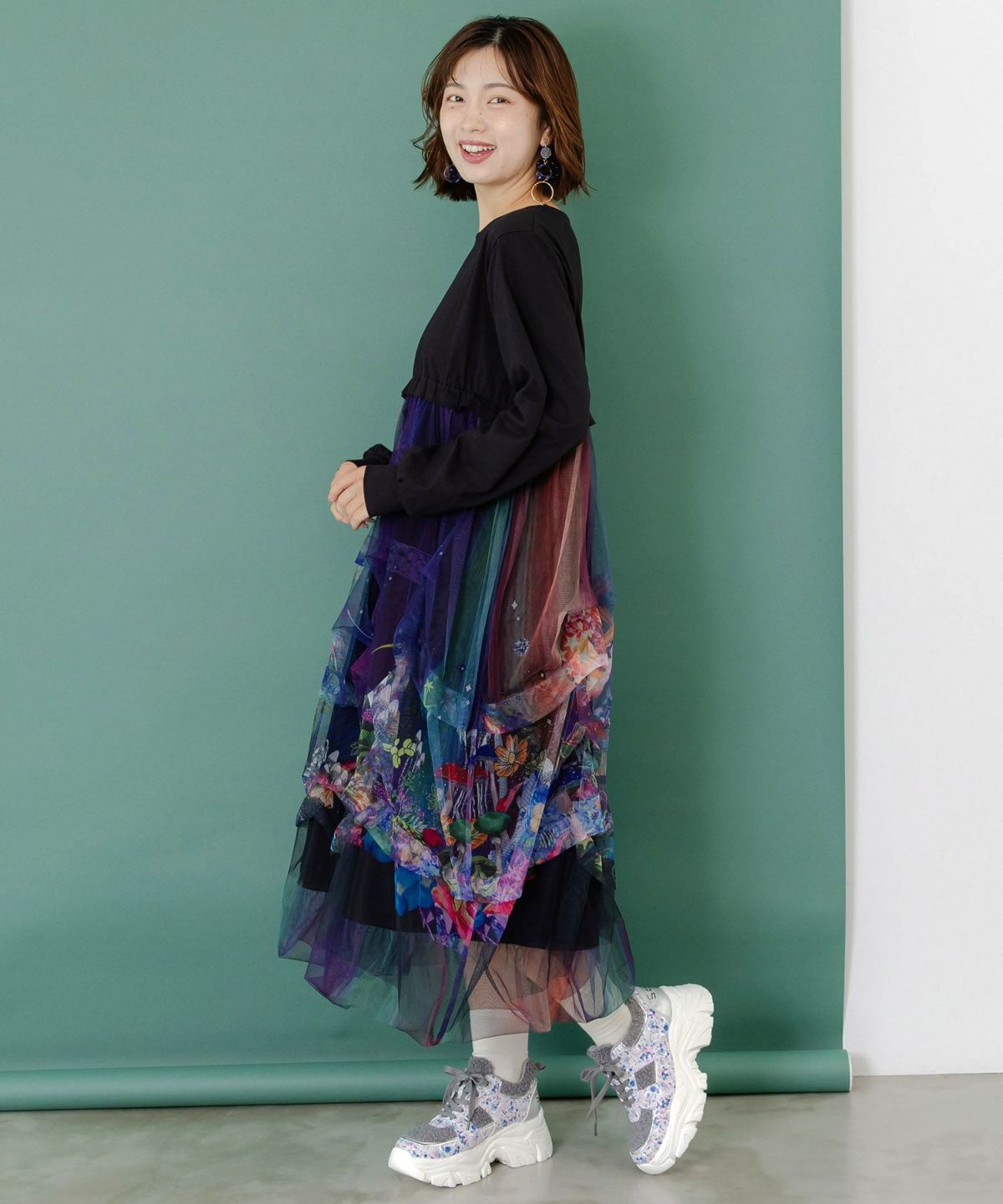 2柄展開タック入りチュールバルーンスカート-4