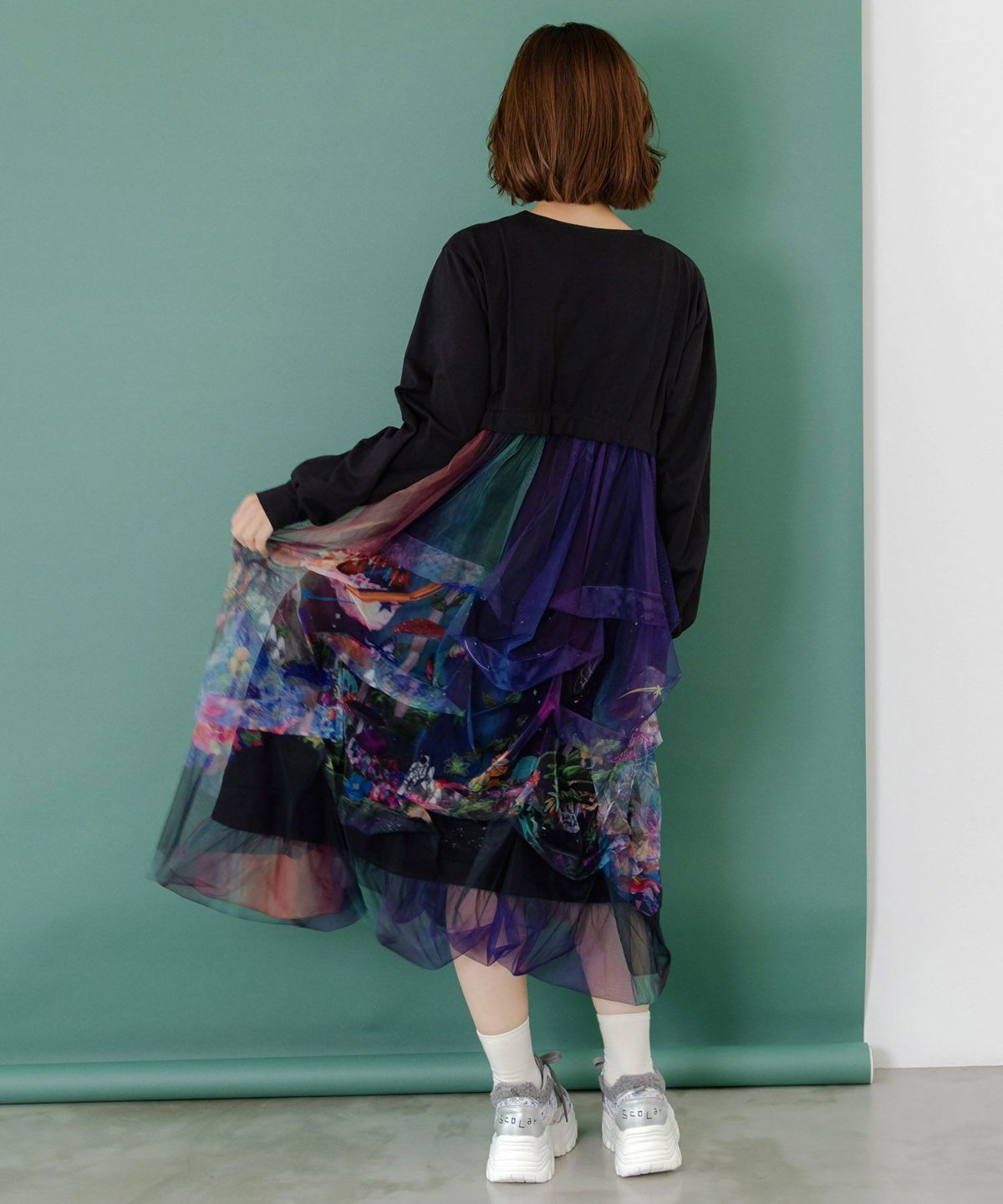 2柄展開タック入りチュールバルーンスカート-5