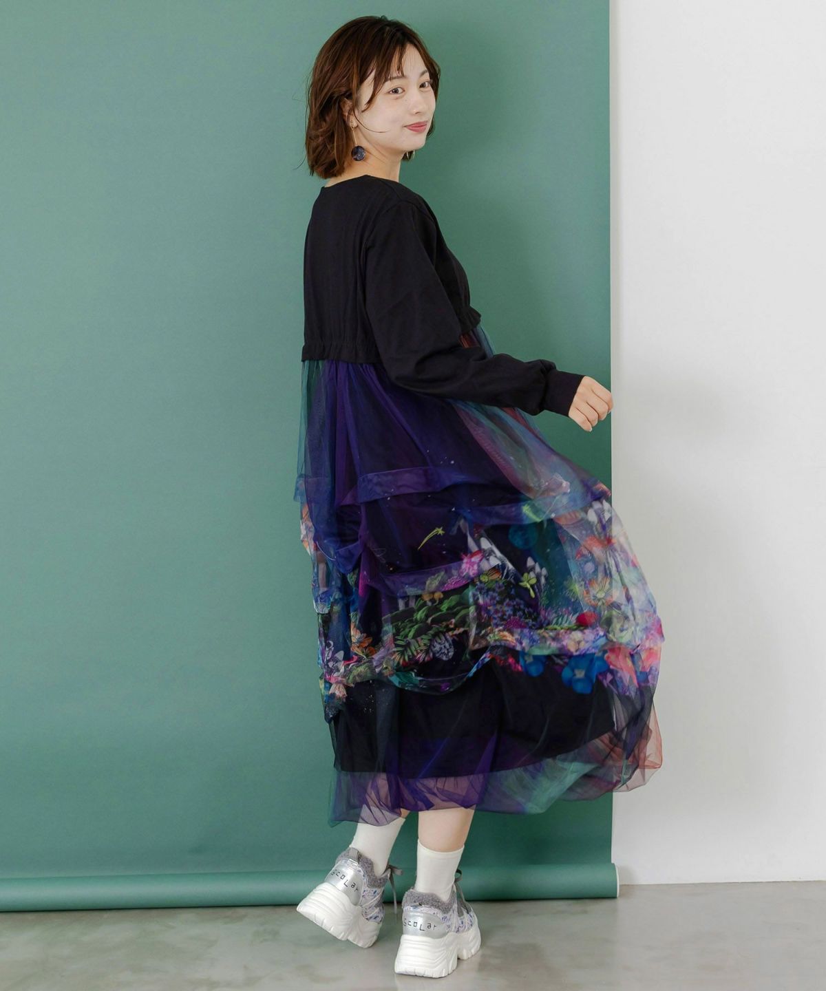 2柄展開タック入りチュールバルーンスカート-6