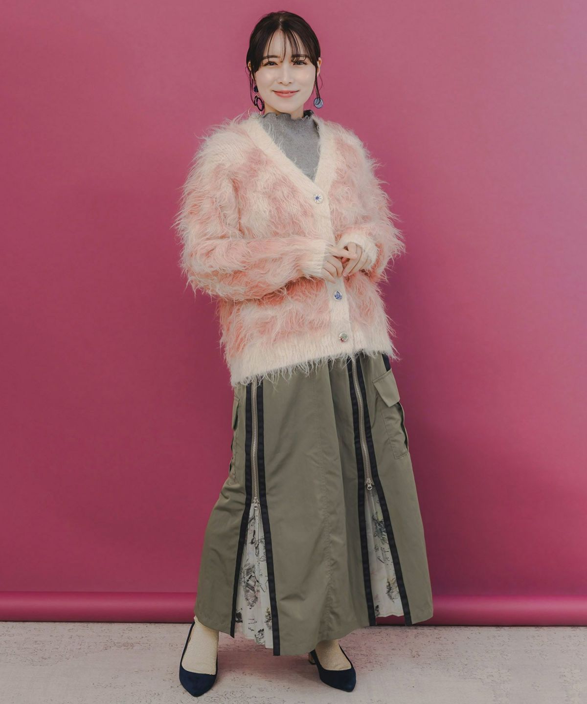 マーブル模様シャギーニットカーディガン-2