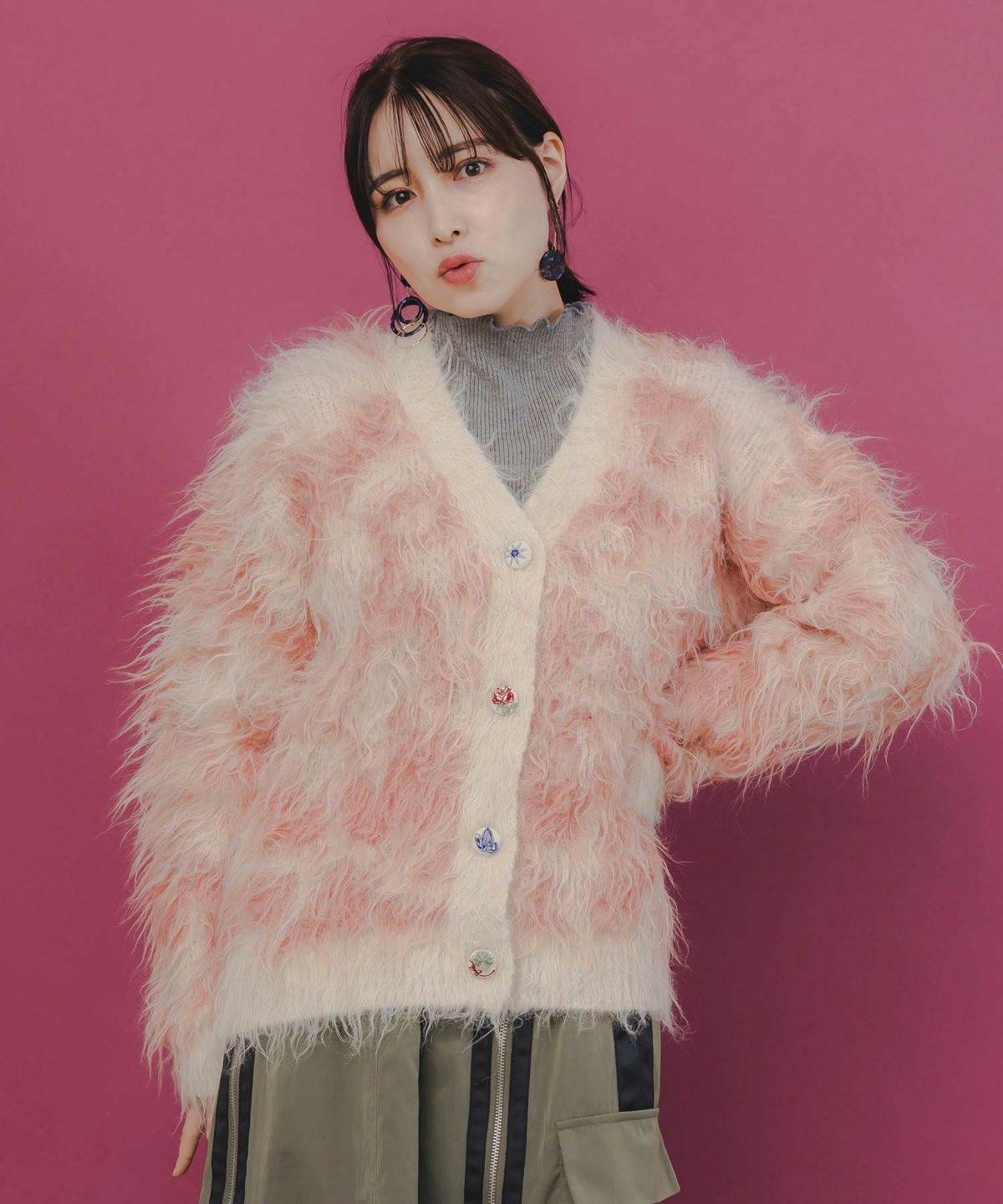 マーブル模様シャギーニットカーディガン-3