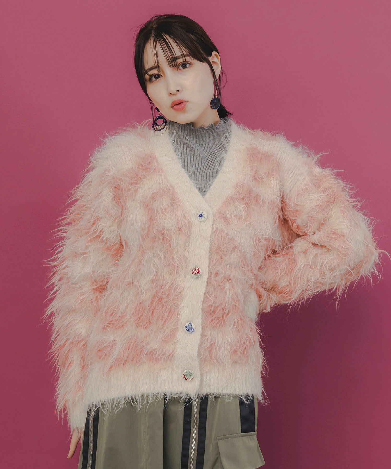 マーブル模様シャギーニットカーディガン-3