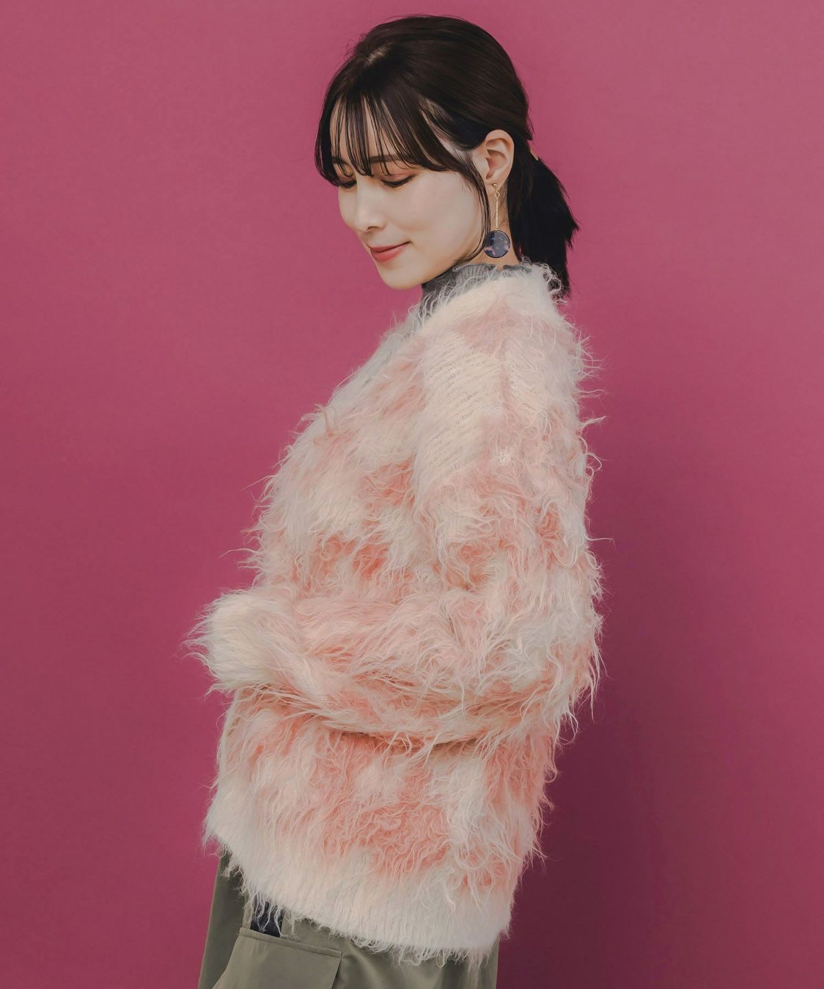 マーブル模様シャギーニットカーディガン-4