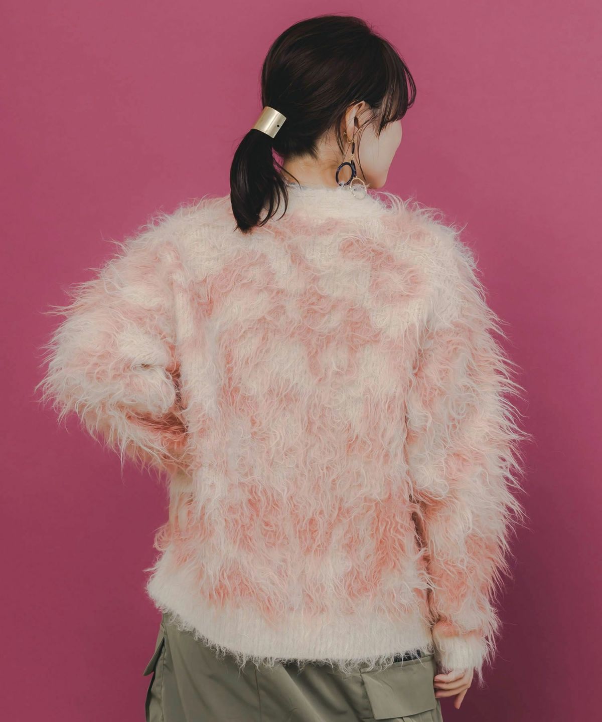 マーブル模様シャギーニットカーディガン-5