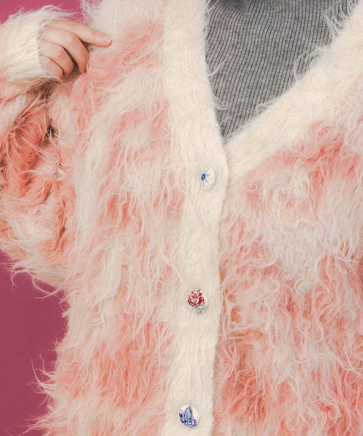 マーブル模様シャギーニットカーディガン-7