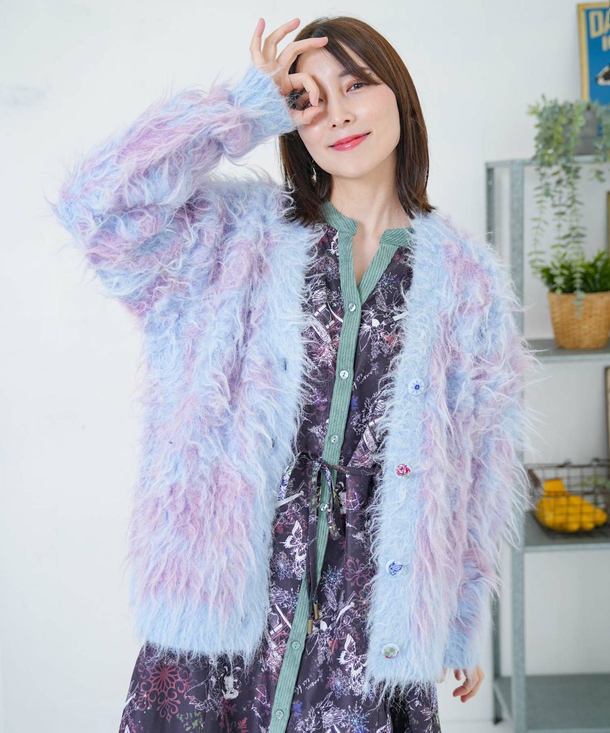 マーブル模様シャギーニットカーディガン-8