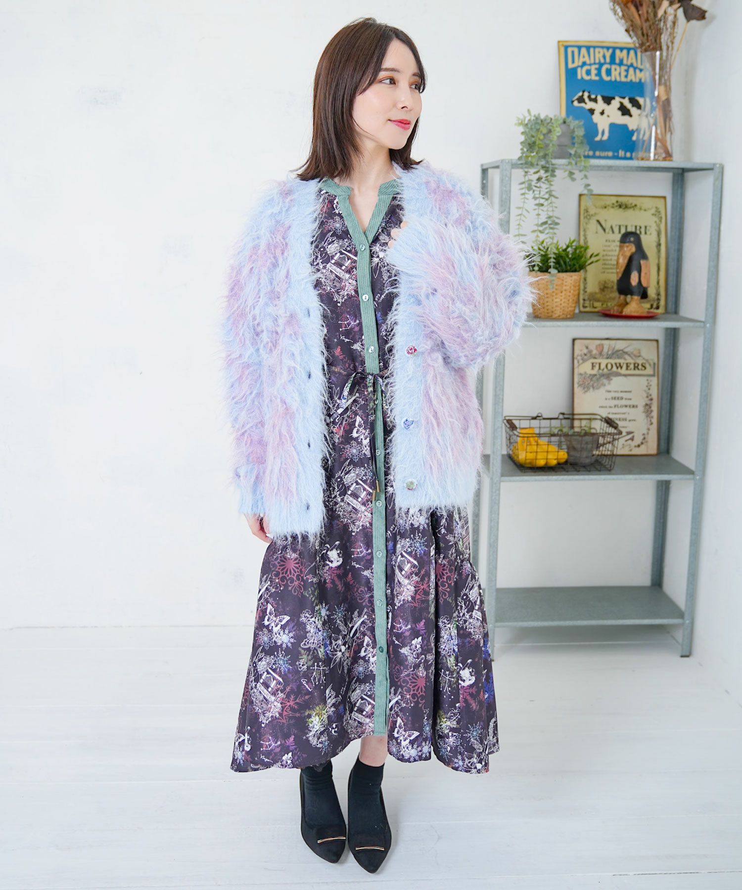 マーブル模様シャギーニットカーディガン-9