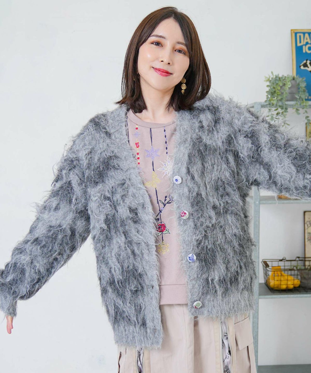 マーブル模様シャギーニットカーディガン-17